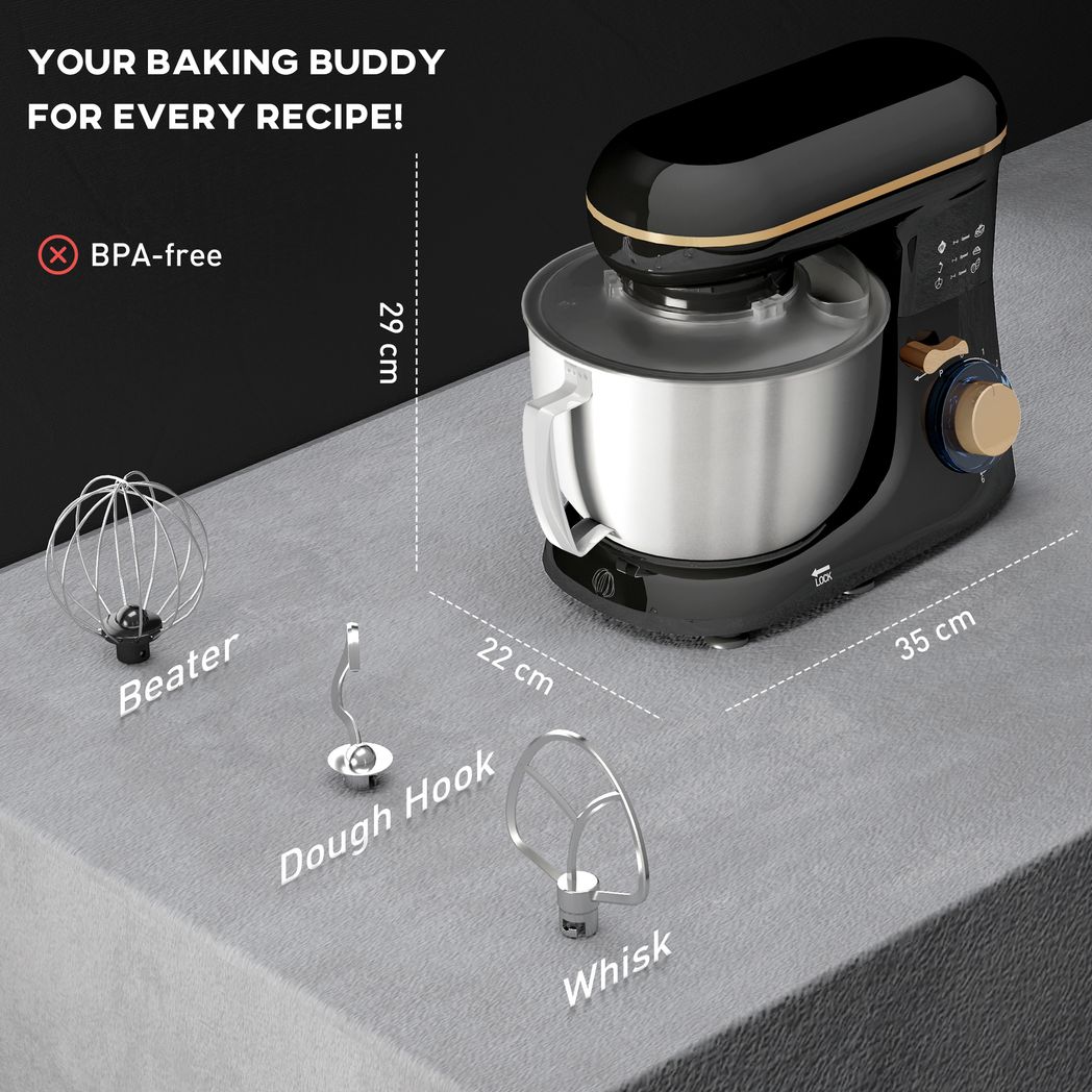 HOMCOM Electric Stand Mixer, 4.5L Food Mixer with Dough Hook, Whisk