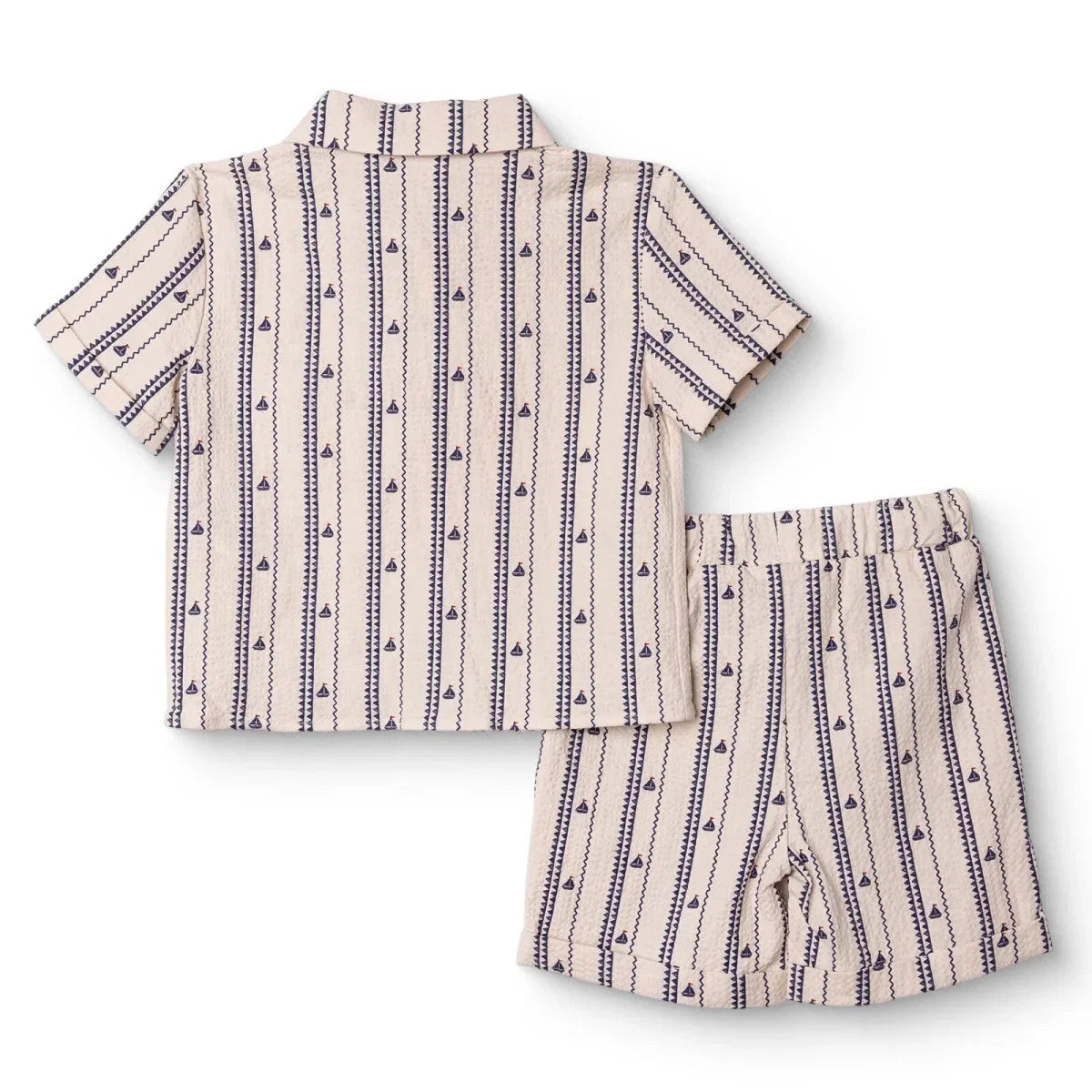 HelloBaby Boys Shirt & Shorts Set Buttoned Little Sailor Shirt Collar Above the Knee Short Sleeve - Ecru Printed
