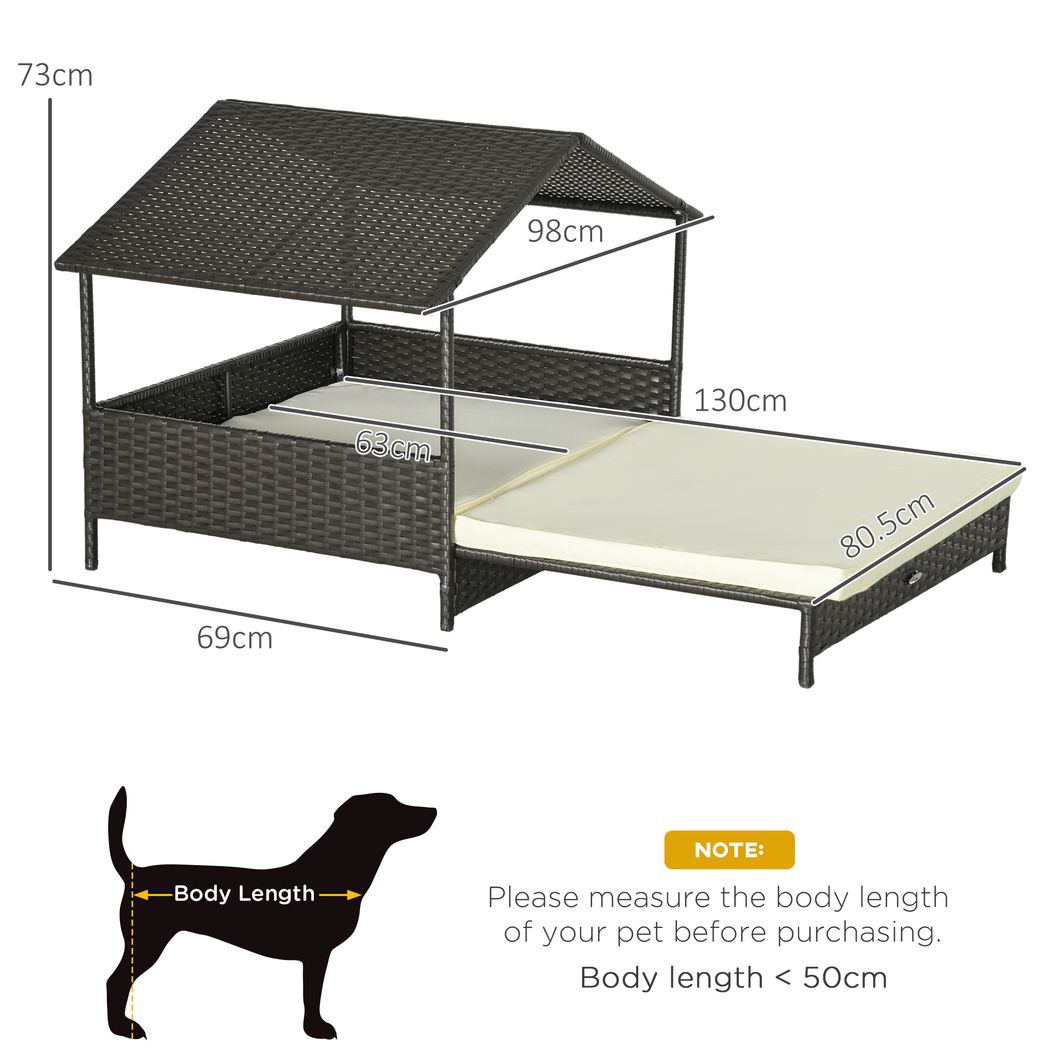 PawHut Extendable Rattan Dog House with Water-Resistant Roof, Cushion
