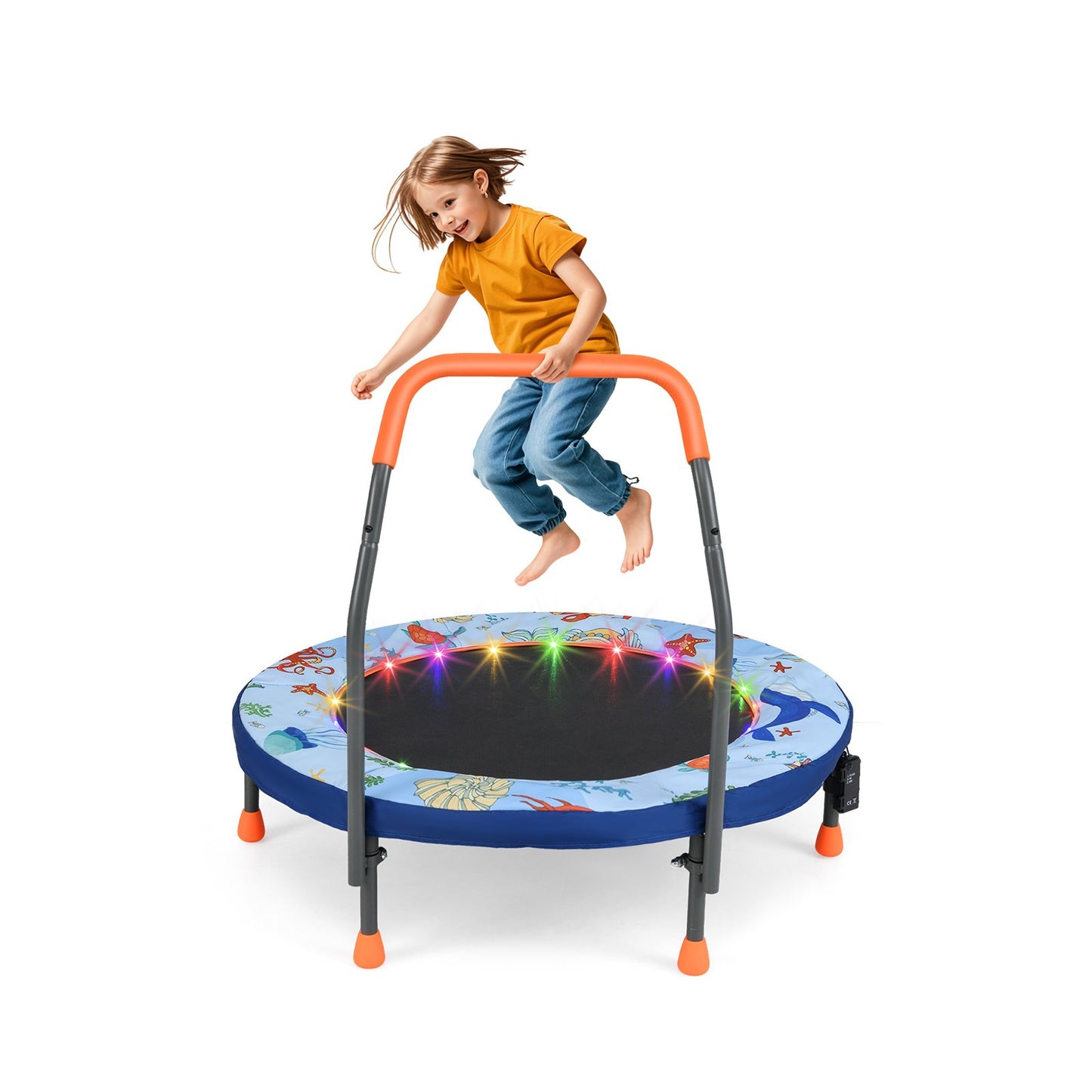 90 cm Folding  Mini Trampoline for Kids with Lights and Padded Safety Cover-Pink