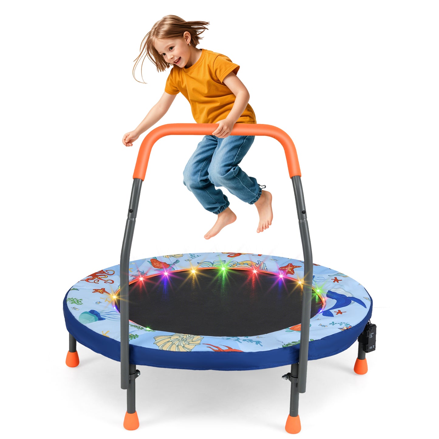 90 cm Folding  Mini Trampoline for Kids with Lights and Padded Safety Cover-Pink