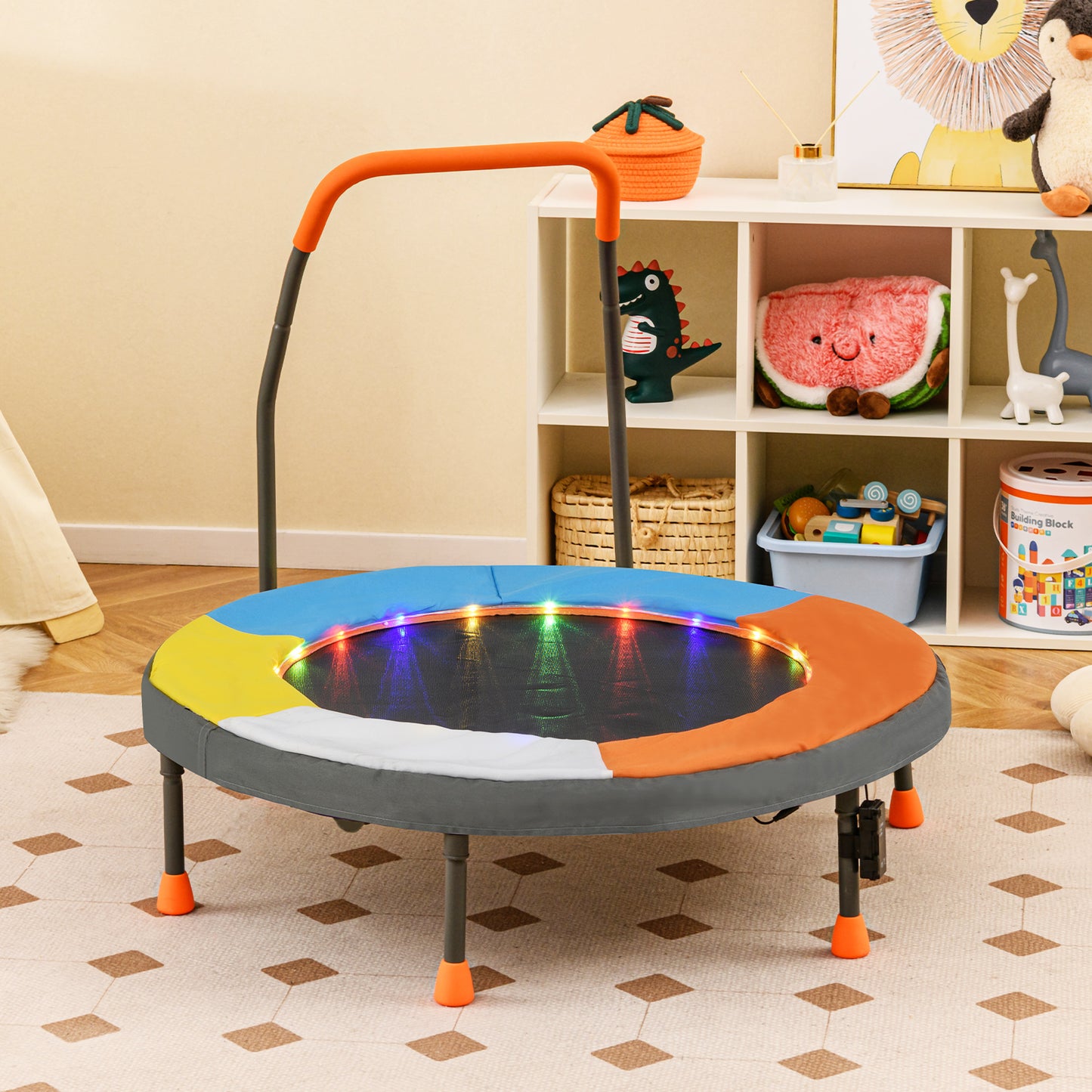 90 cm Folding  Mini Trampoline for Kids with Lights and Padded Safety Cover-Pink