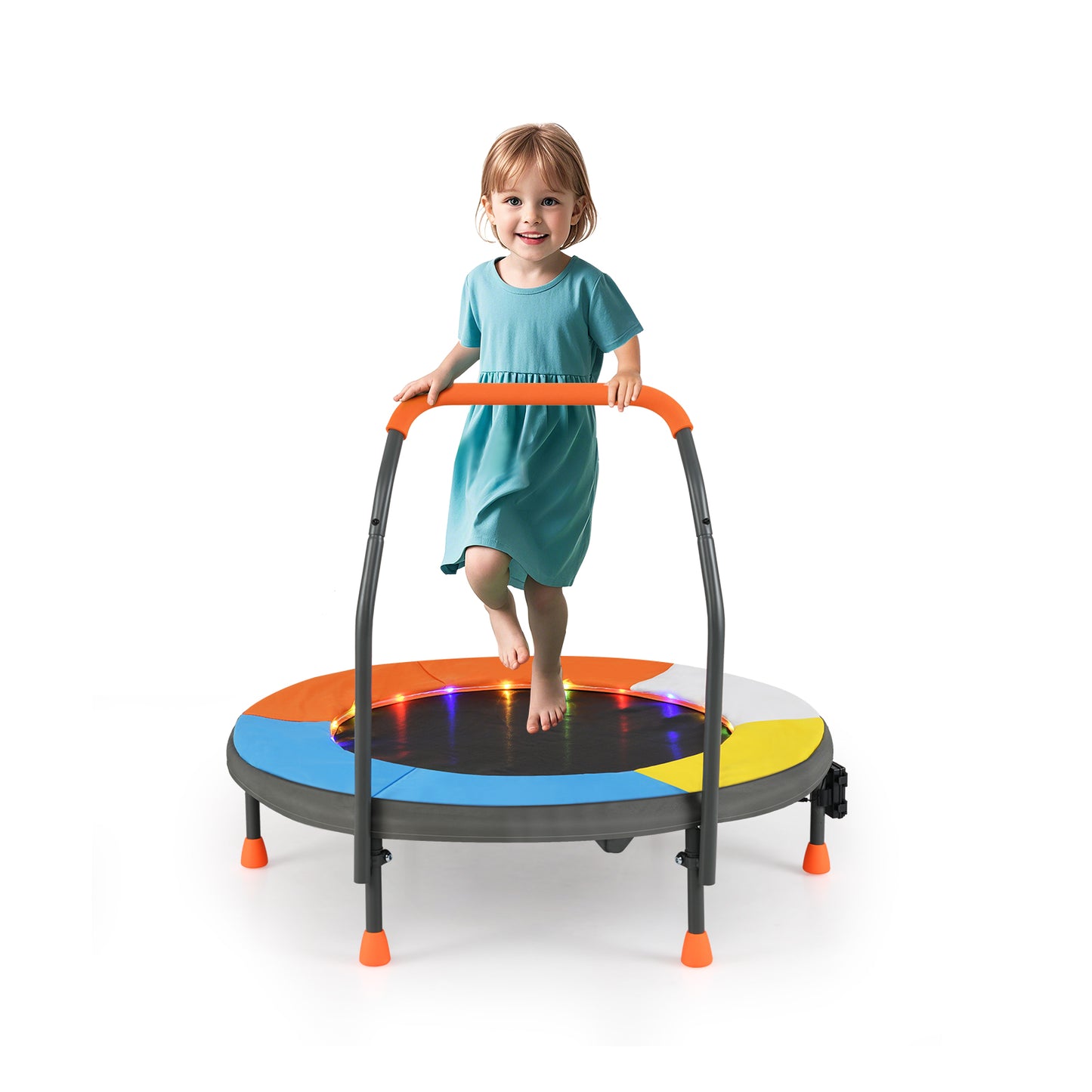 90 cm Folding  Mini Trampoline for Kids with Lights and Padded Safety Cover-Pink