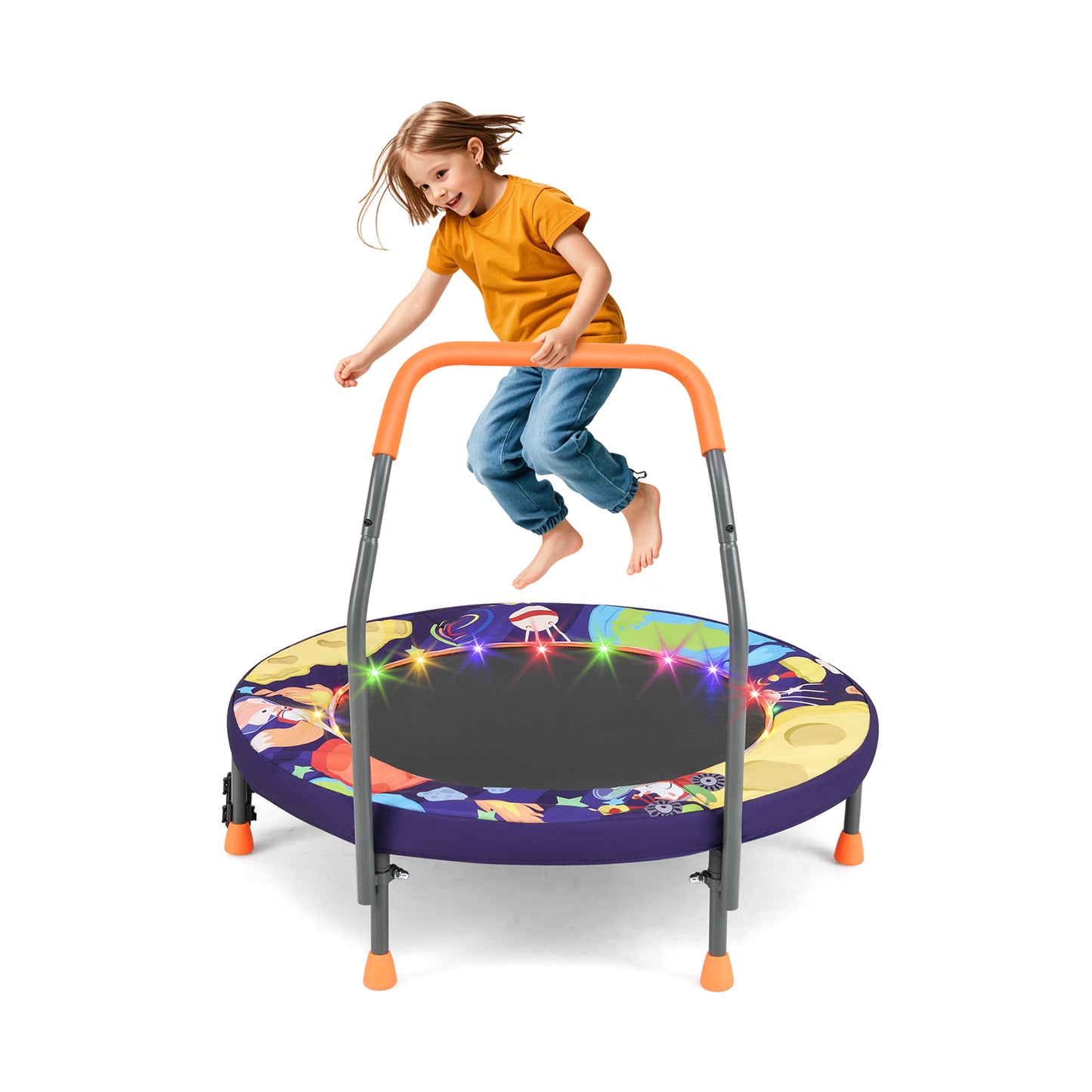 90 cm Folding  Mini Trampoline for Kids with Lights and Padded Safety Cover-Pink