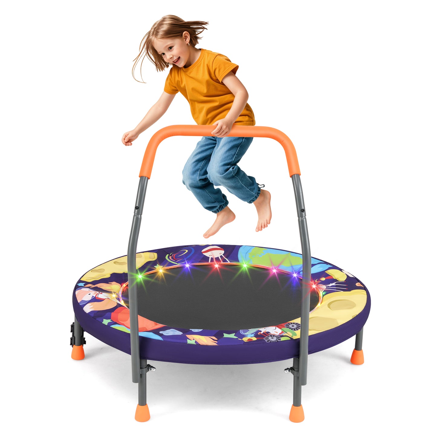 90 cm Folding  Mini Trampoline for Kids with Lights and Padded Safety Cover-Pink