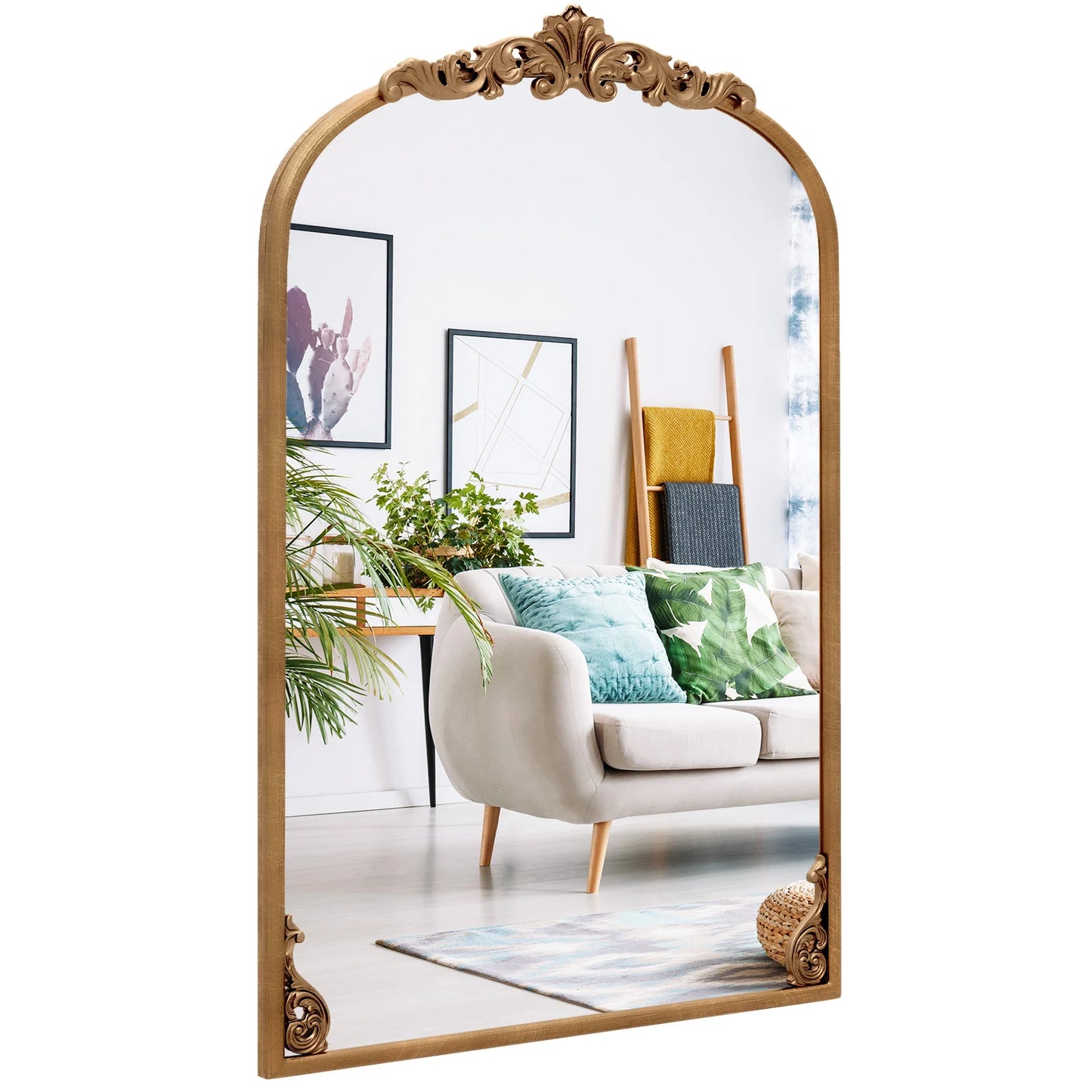 Antiqued Gold Wall Mirror with Baroque Ornate Frame-S