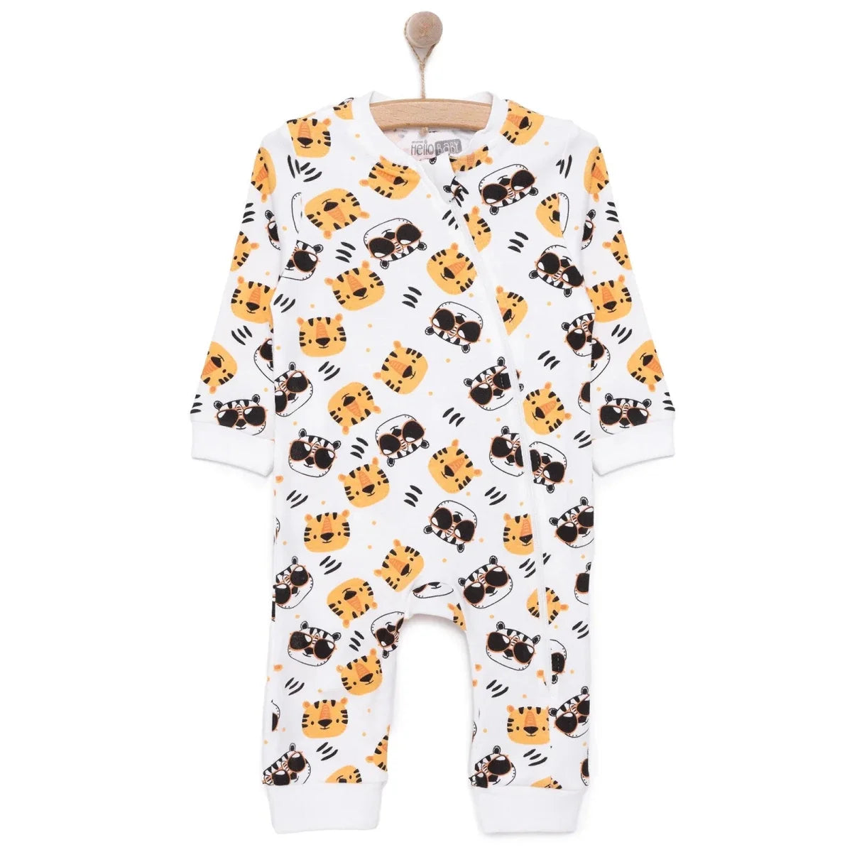 HelloBaby Boys Romper Zip-up Crew Neck Long Leg Long Sleeve - Ecru