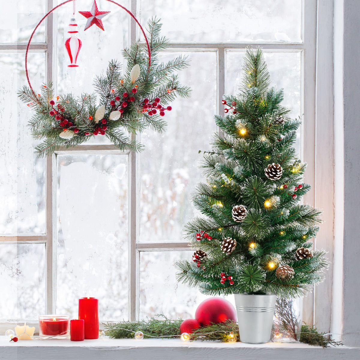 90CM Artificial Xmas Tree with 81 Branch Tips and Eucalyptus Leaves