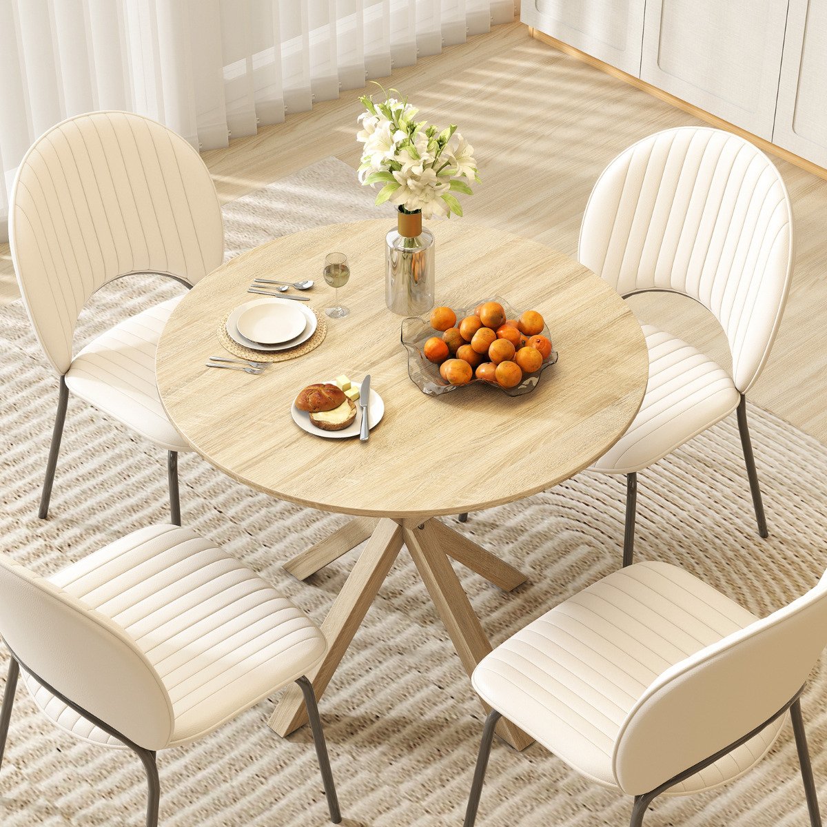 90CM Wood Dining Table with Intersecting Pedestal Base-Black