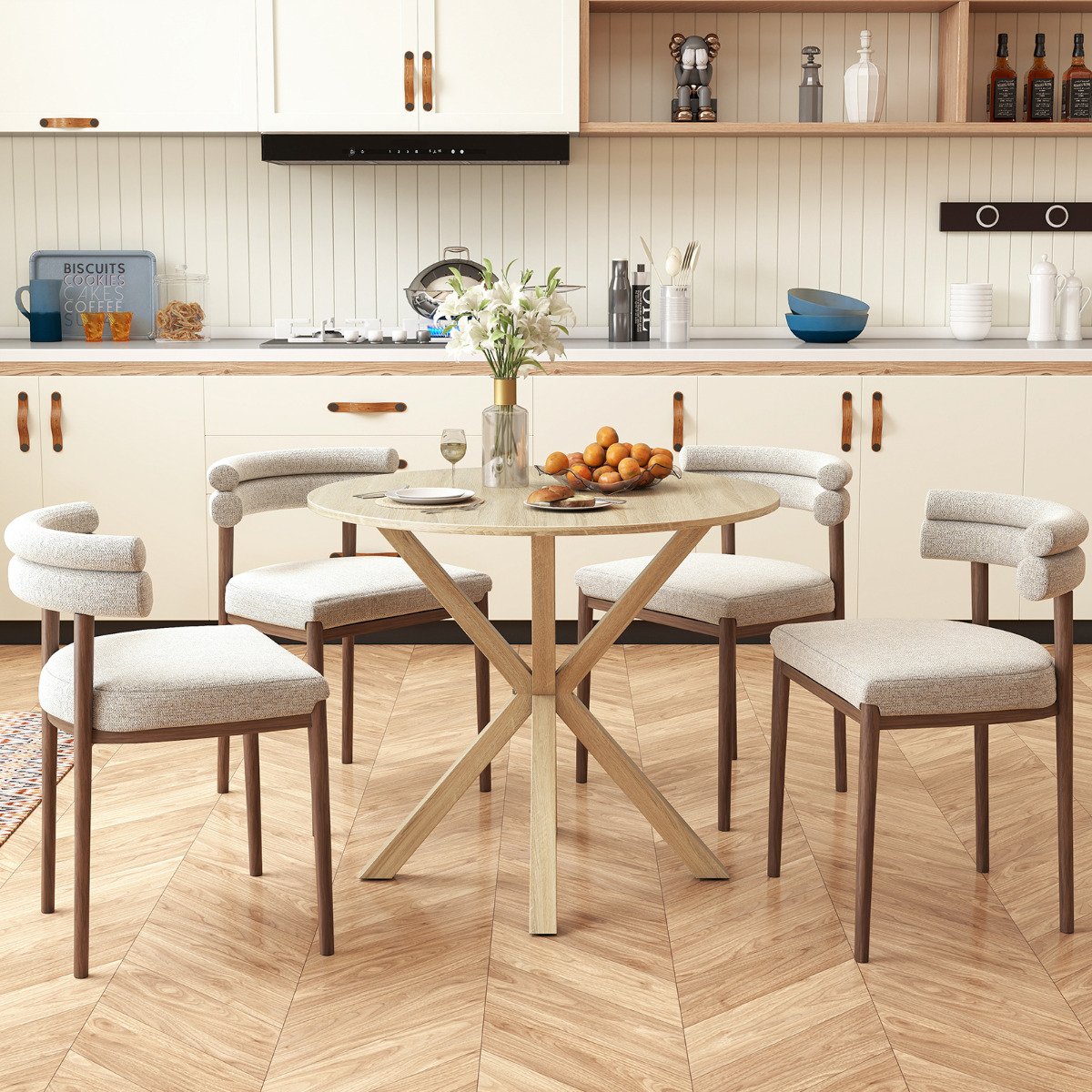 90CM Wood Dining Table with Intersecting Pedestal Base-Black
