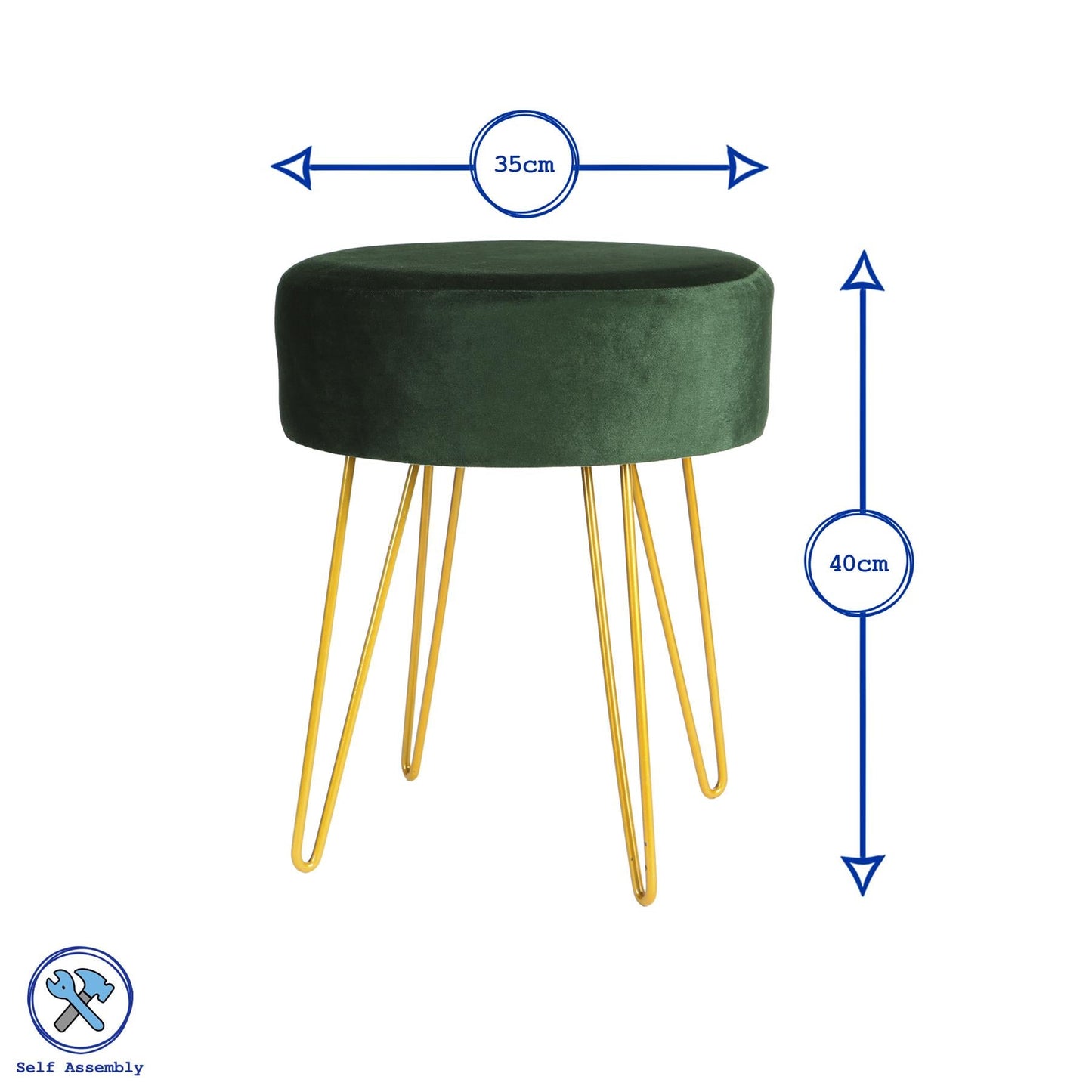 Blue Round Velvet Footstool