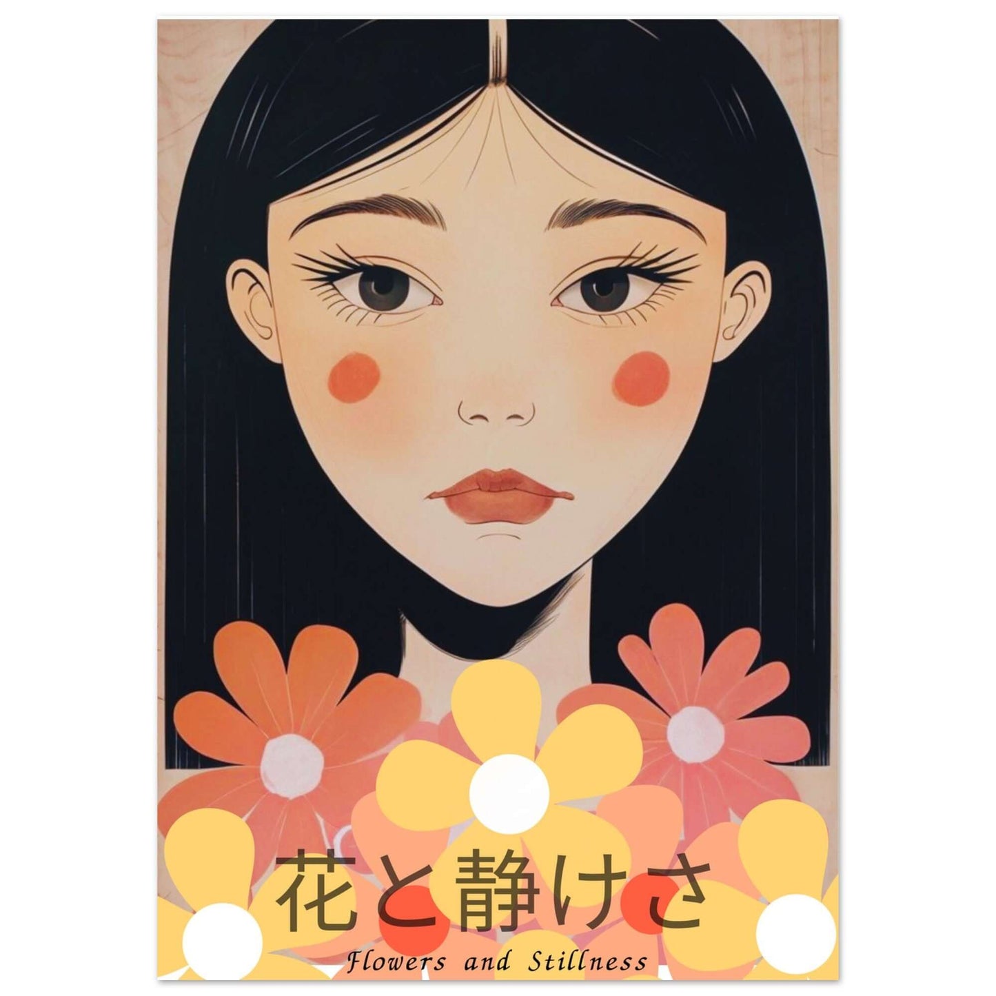 Japanese Portrait Art Print - Flowers & Stillness