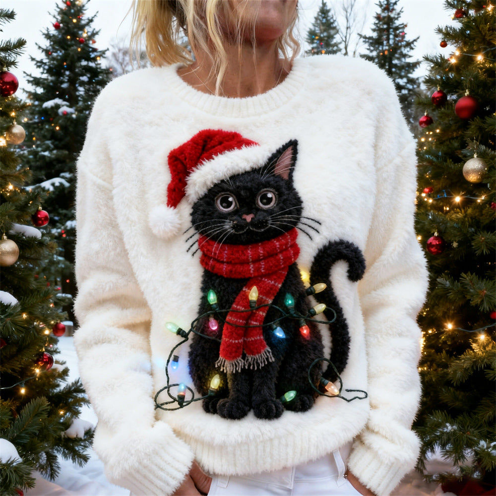 Digital-printed Christmas-patterned Women's Flannel Hoodie