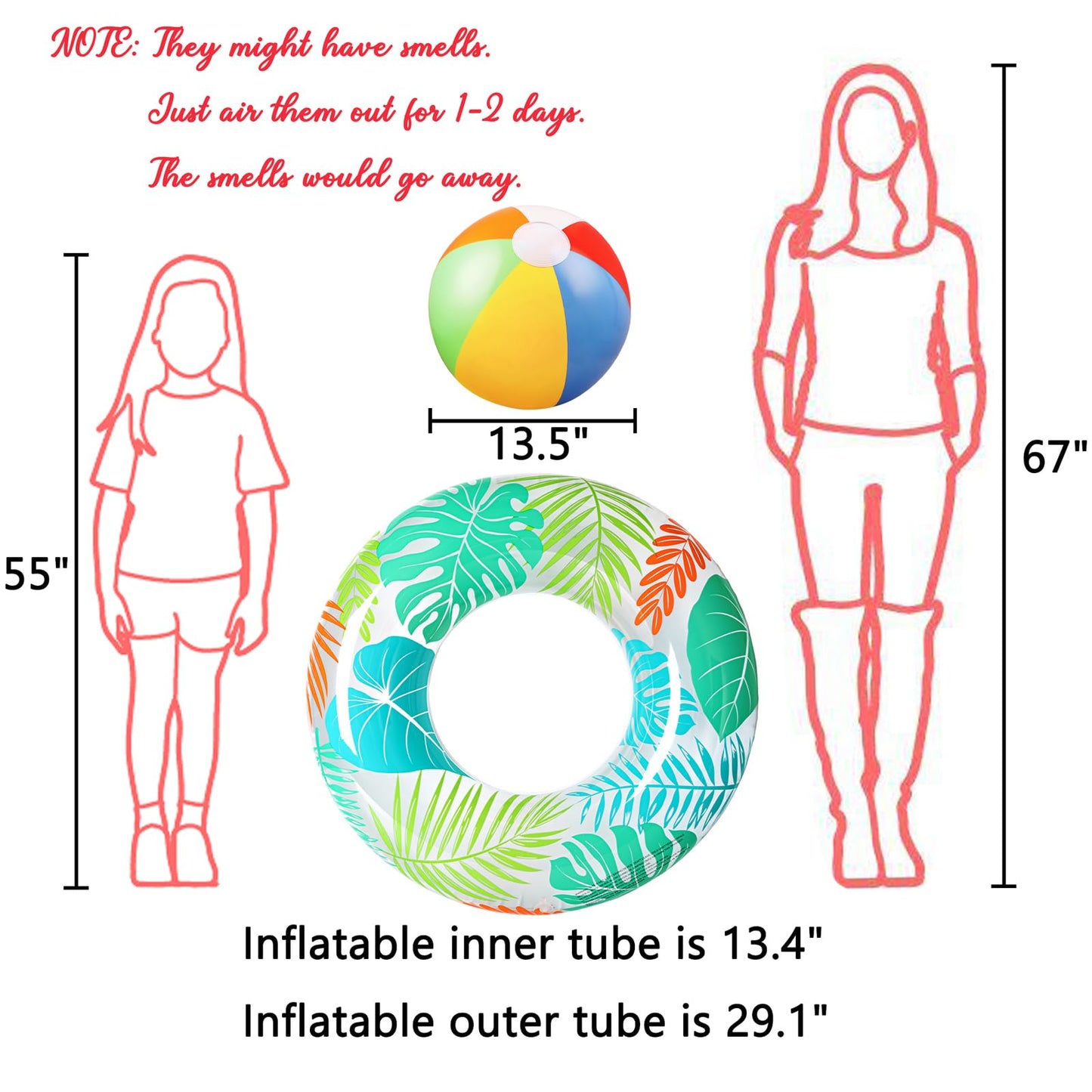 90shine 7PCS Luau Pool Floats: Hawaiian Rings and 13.5-Inch Beach Balls for Kids and Adults