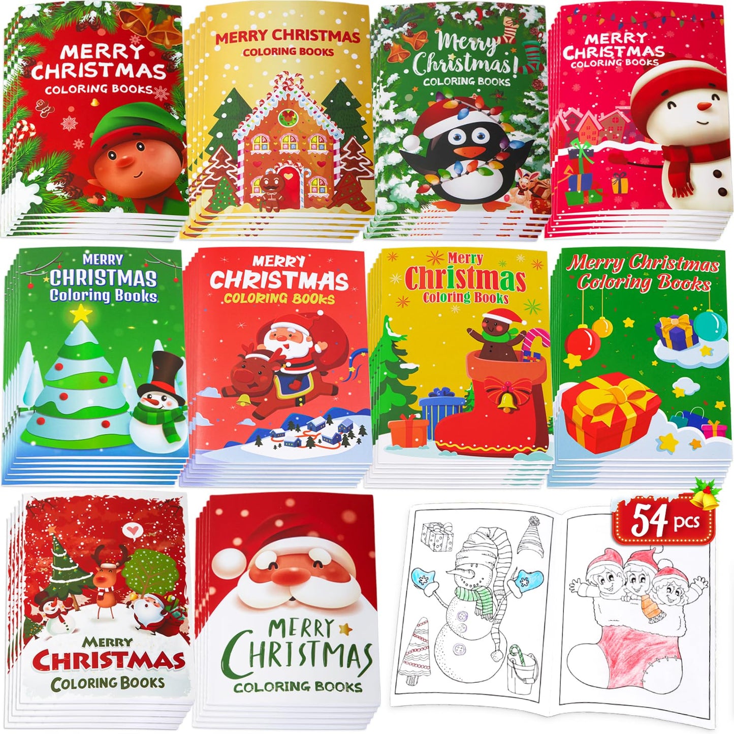90shine 54Pcs Christmas Coloring Books for Kids Bulk — Stockings, Goodie Bags & Holiday Party Favors
