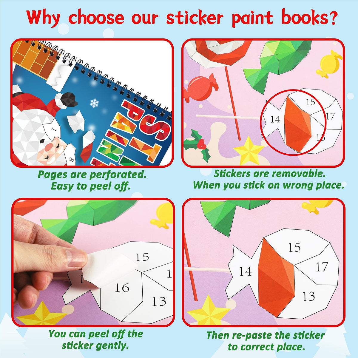 90shine 2-Pack Sticker Paint Books for Kids 4-8 – Create 22 Christmas Pictures
