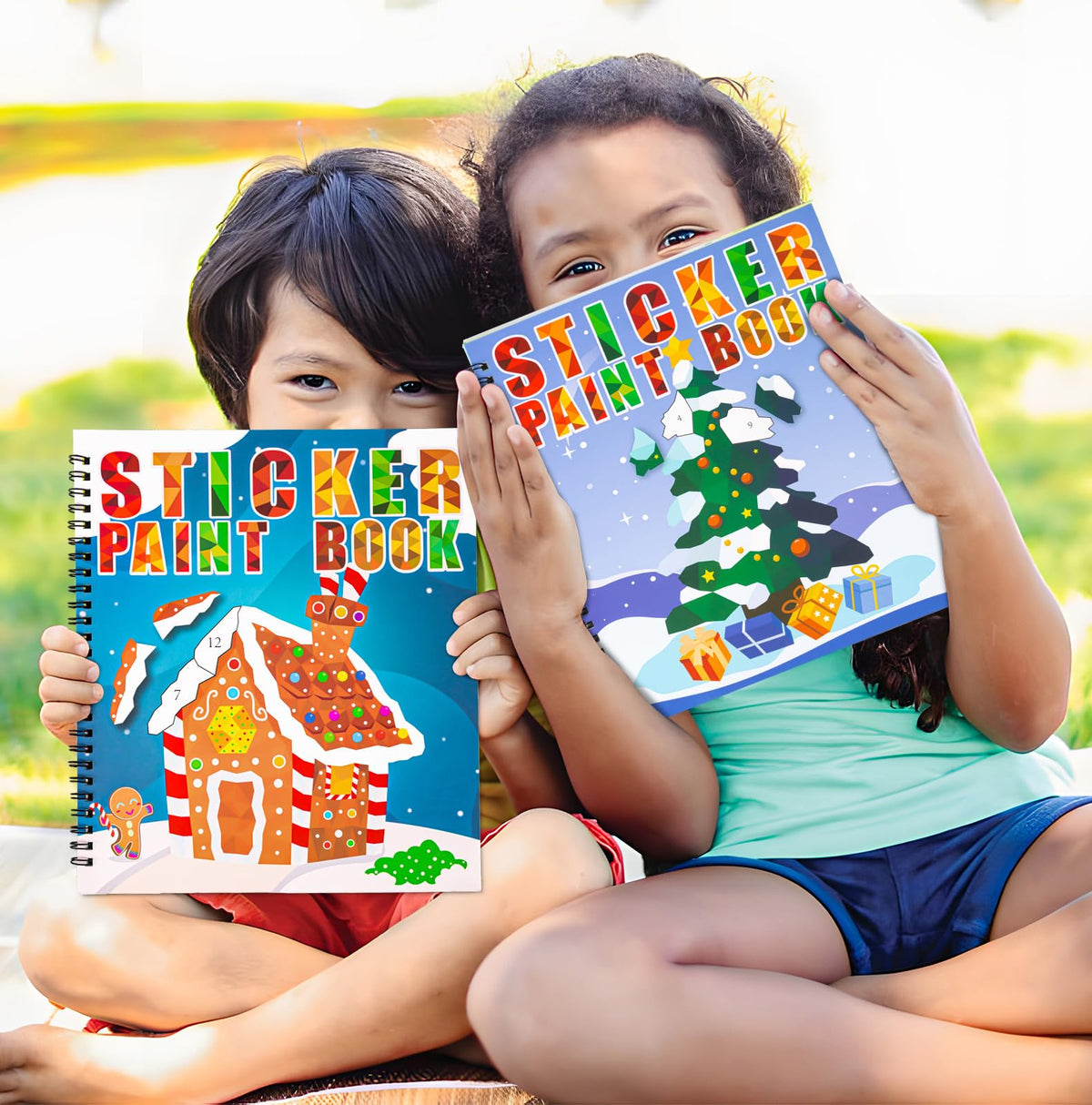 90shine 2-Pack Christmas Sticker & Paint Books for Kids 4-8 | 22 Festive Designs