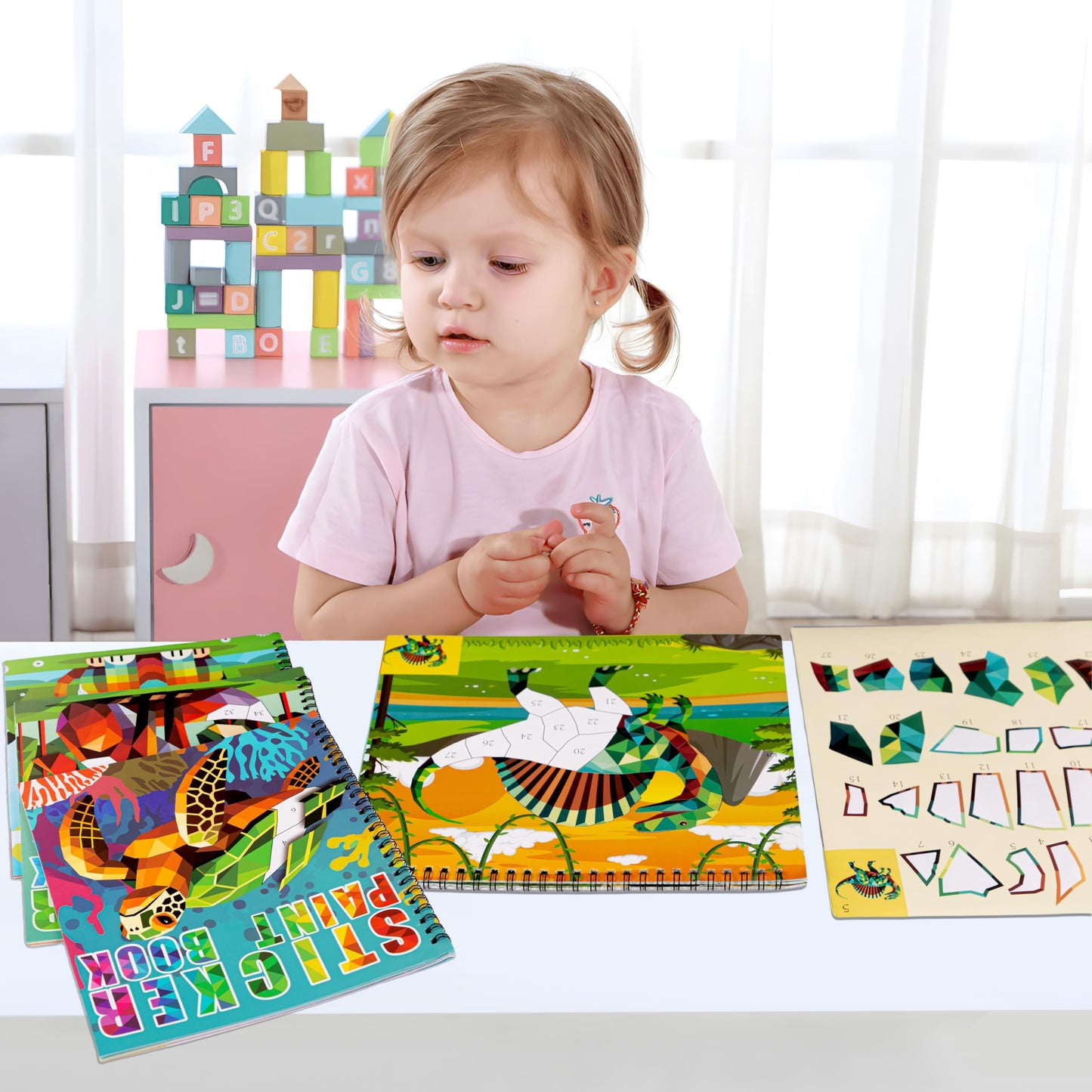90shine 4-Pack Sticker Paint Books for Kids 4-8 — Dinosaurs, Marine & Land Animals, 40 Pictures