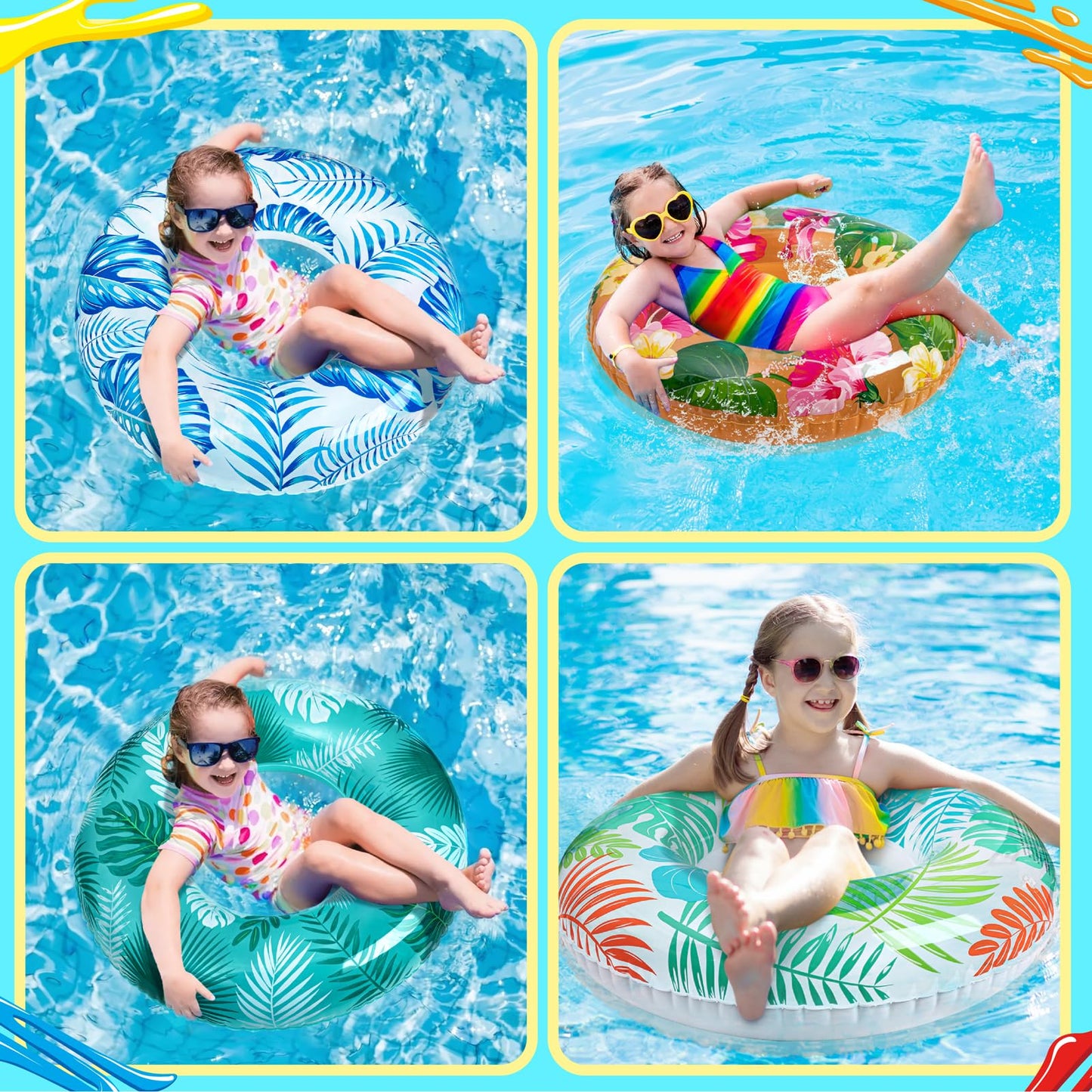 90shine 7PCS Luau Pool Floats: Hawaiian Rings and 13.5-Inch Beach Balls for Kids and Adults