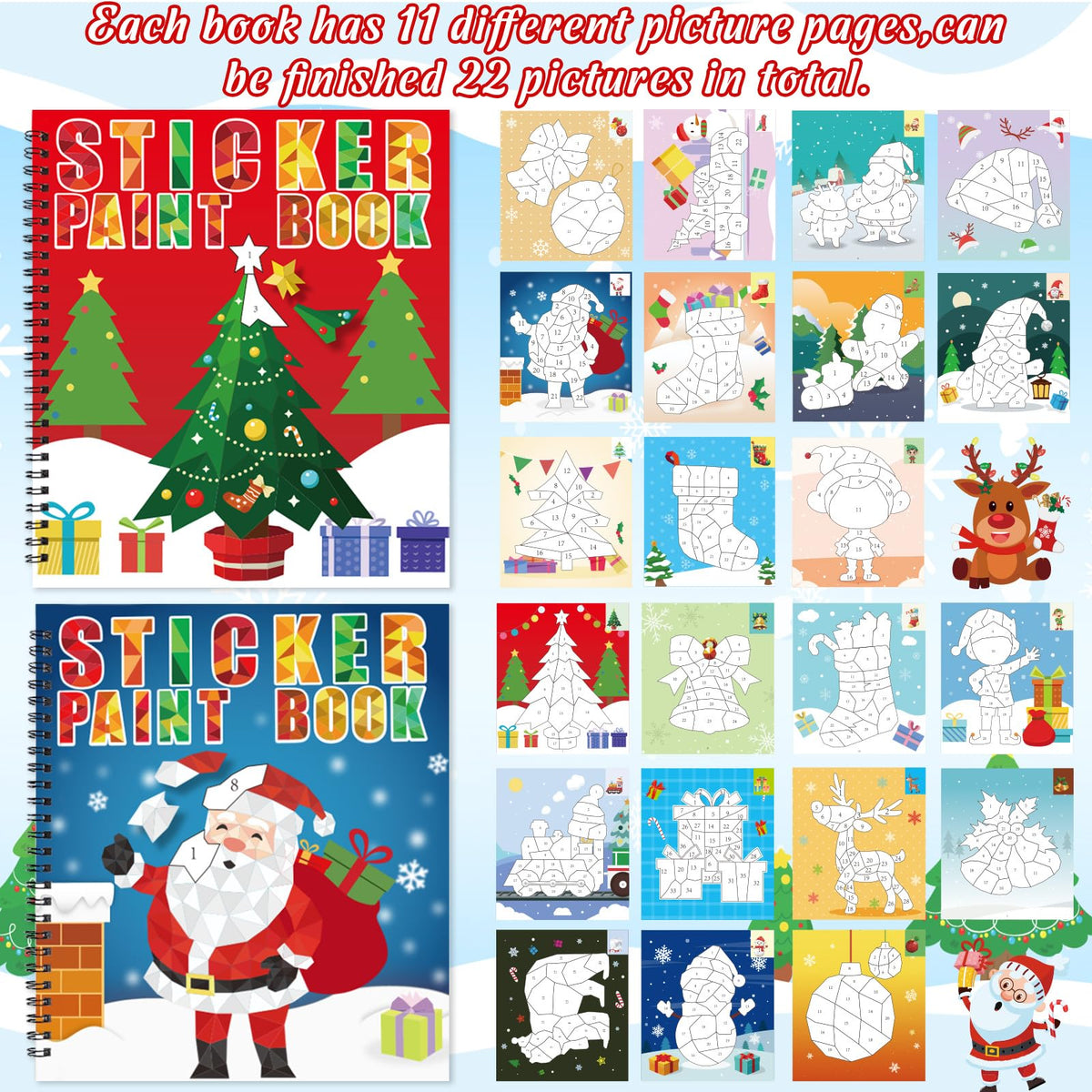 90shine 2-Pack Sticker Paint Books for Kids 4-8 – Create 22 Christmas Pictures