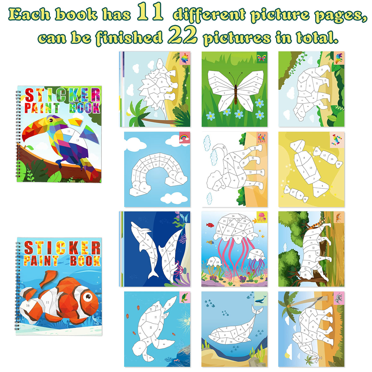 90shine 2PCS Sticker Books for Kids 4-8 – Animal Rainbow Designs | 22 Pictures