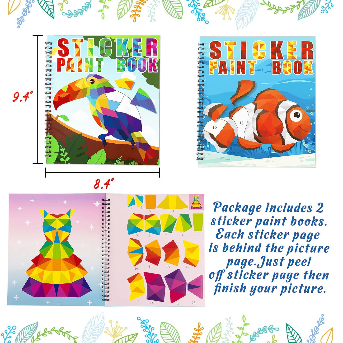 90shine 2PCS Sticker Books for Kids 4-8 – Animal Rainbow Designs | 22 Pictures