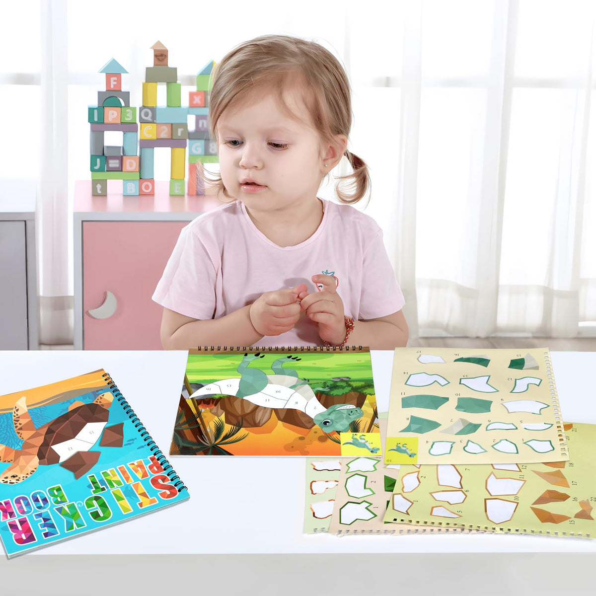 90shine 2-Pack Sticker Books for Kids 4-8: Dinosaur & Underwater World (22 Sheets)