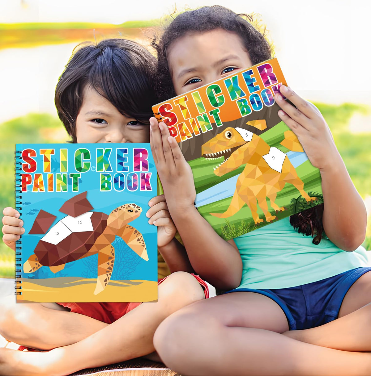 90shine 2-Pack Sticker Books for Kids 4-8: Dinosaur & Underwater World (22 Sheets)