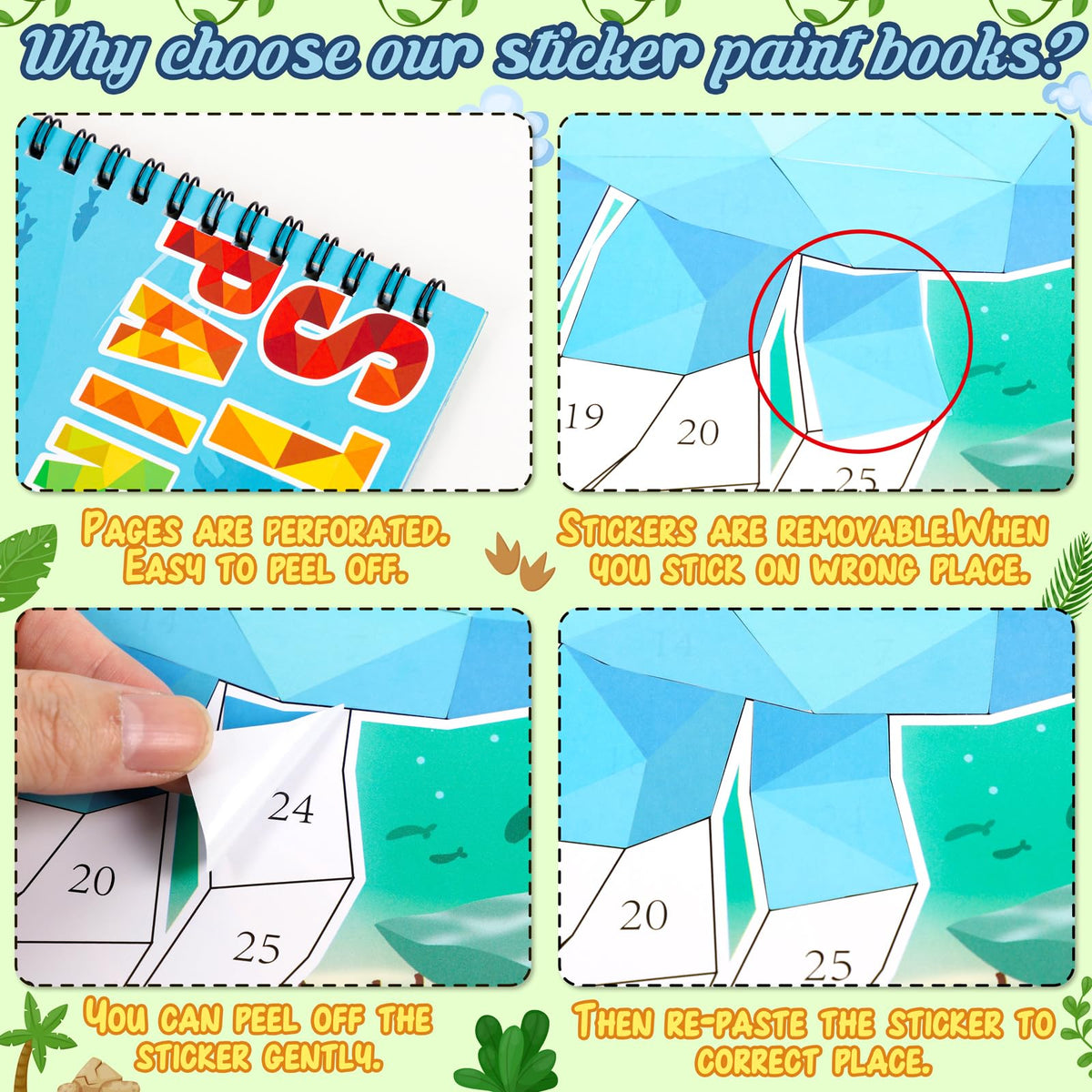 90shine 2-Pack Sticker Books for Kids 4-8: Dinosaur & Underwater World (22 Sheets)