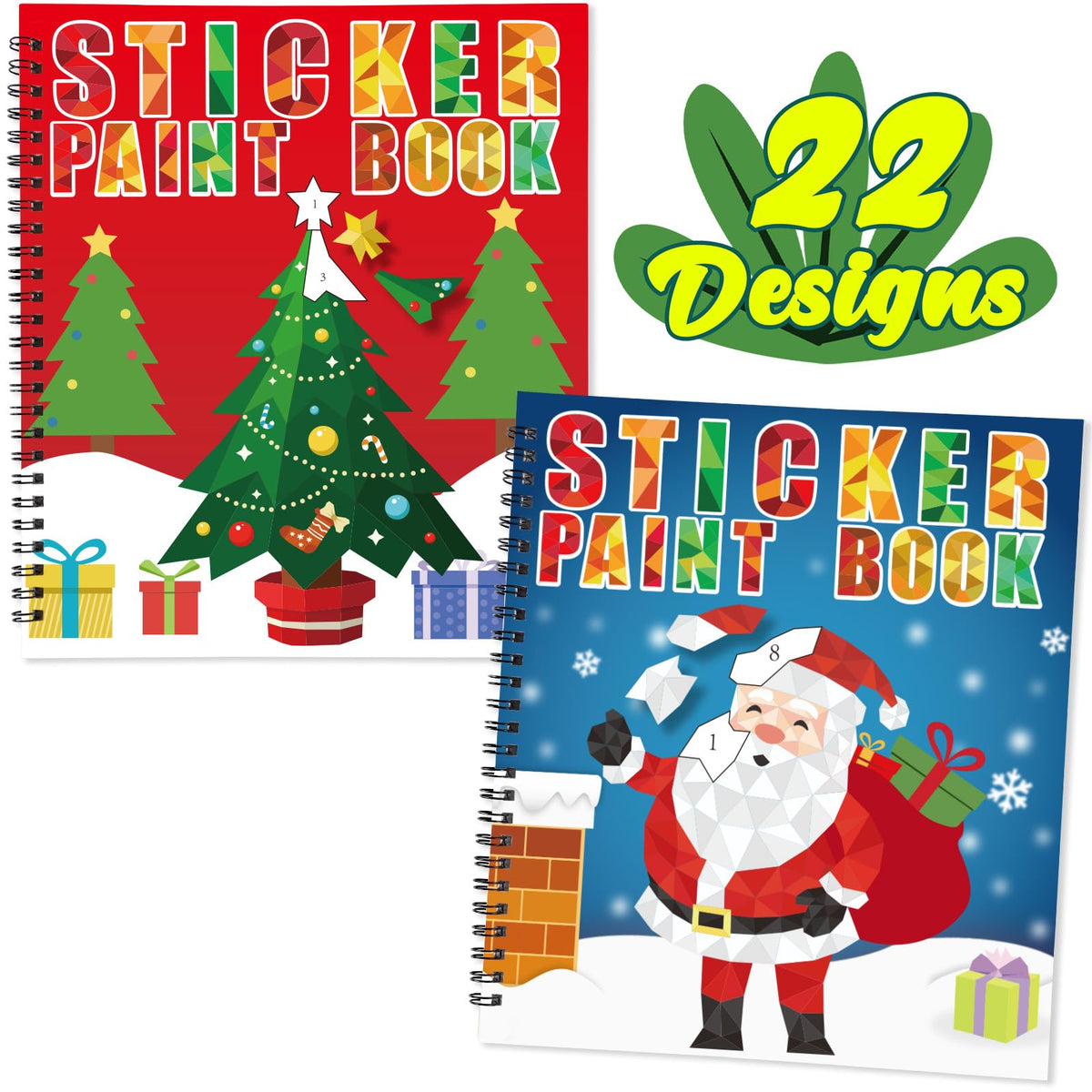 90shine 2-Pack Sticker Paint Books for Kids 4-8 – Create 22 Christmas Pictures