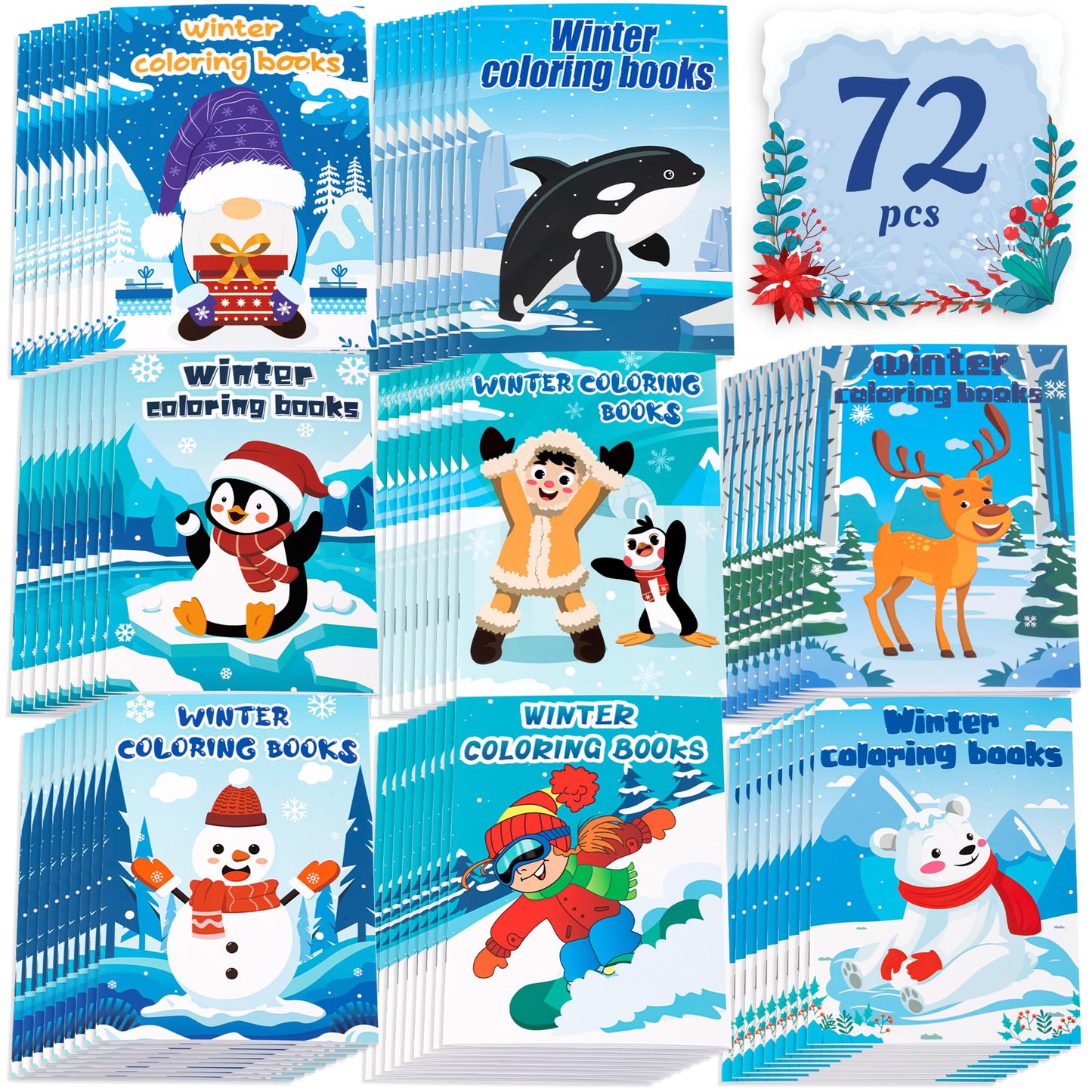 90shine 72PCS Winter Coloring Books for Kids – Party Favors & Gifts