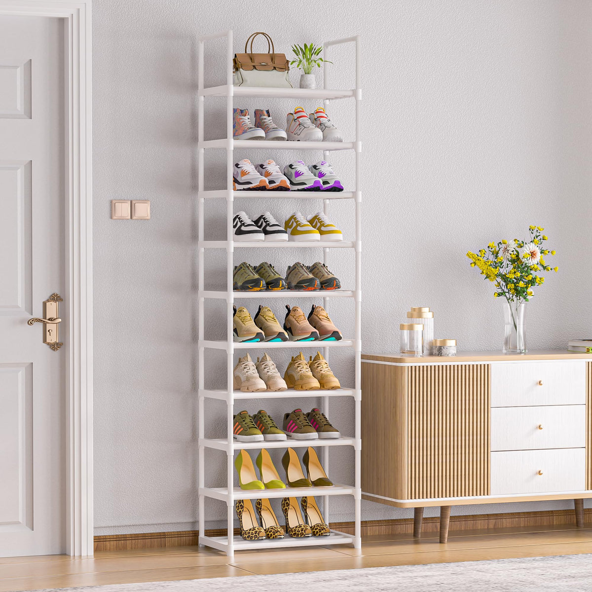 OYREL Shoe Rack, 10 Tier Tall Sturdy Metal Shoe Storage Organizer White