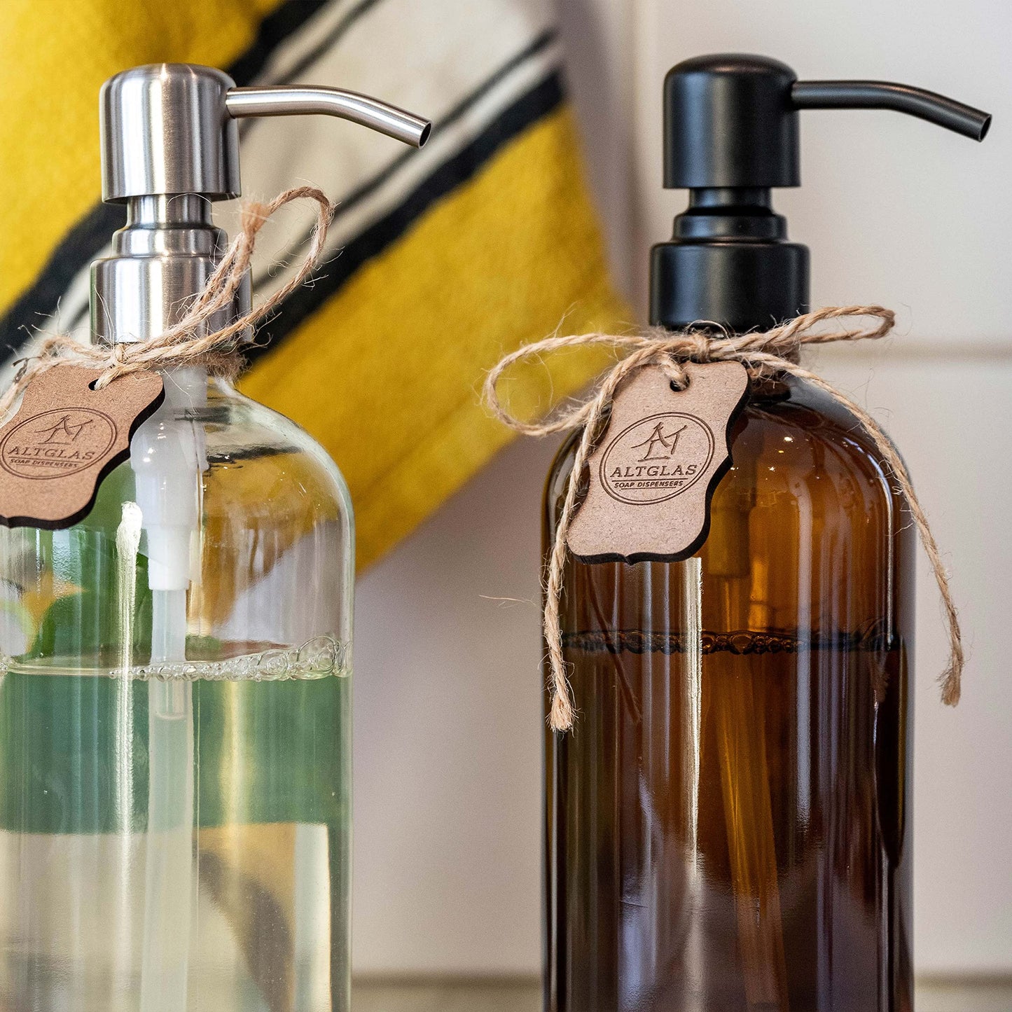 ALTGLAS 2 Pcs Refillable Clear Glass Soap Dispenser 'Sarajevo' 500ml