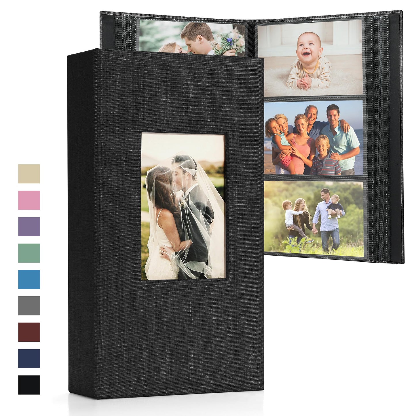 ?DazSpirit Photo Album 6x4 Slip in ? 300 Pockets Linen Memory Book with Black Pages, Padded Cover & Customizable Front Window ? Ideal for Wedding,