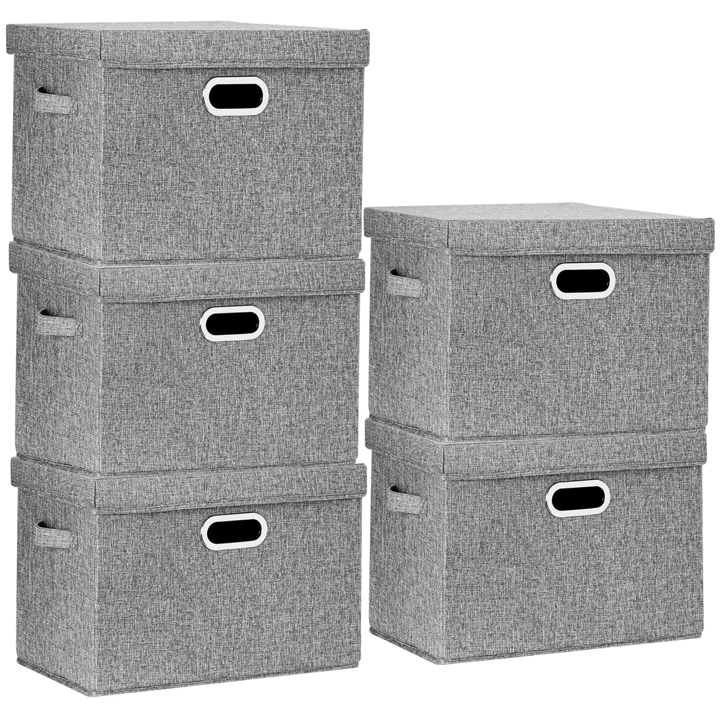 TYEERS Large Storage Box with Lid, Collapsible, Washable, Fabric Storage Box for Clothes, Wardrobe Storage, 44x30x29 cm, Set of 5, Grey