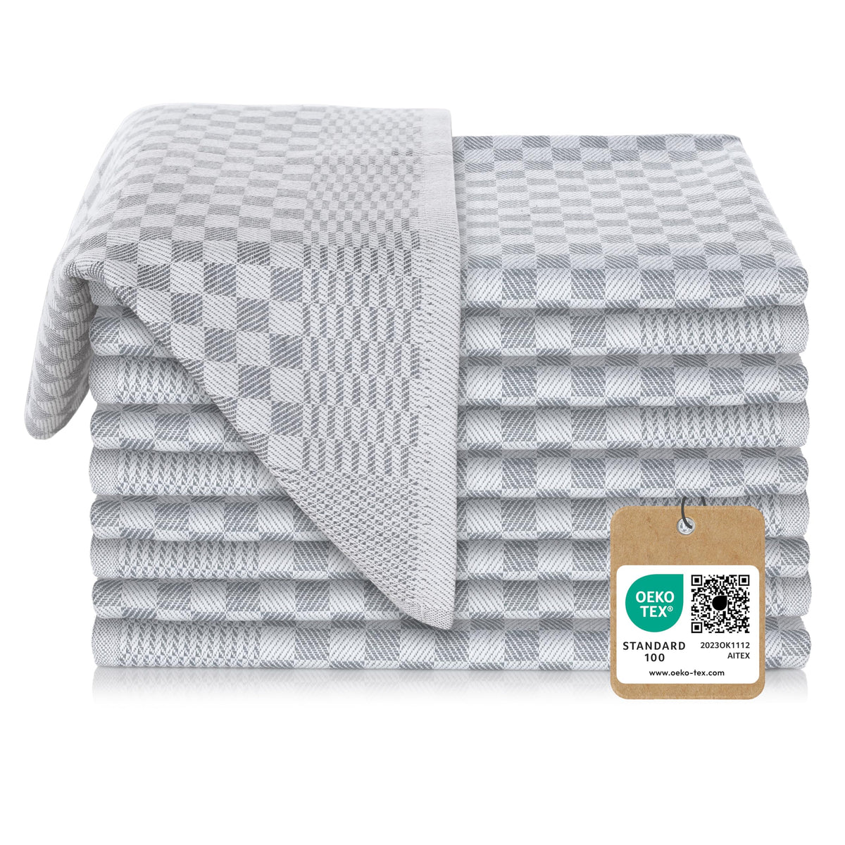 Vaily Premium Tea Towels Pack of 10 - Dry Towels Made of 100% Cotton Super Absorbent - Oeko-Tex Certified - 70 x 45 cm Grey