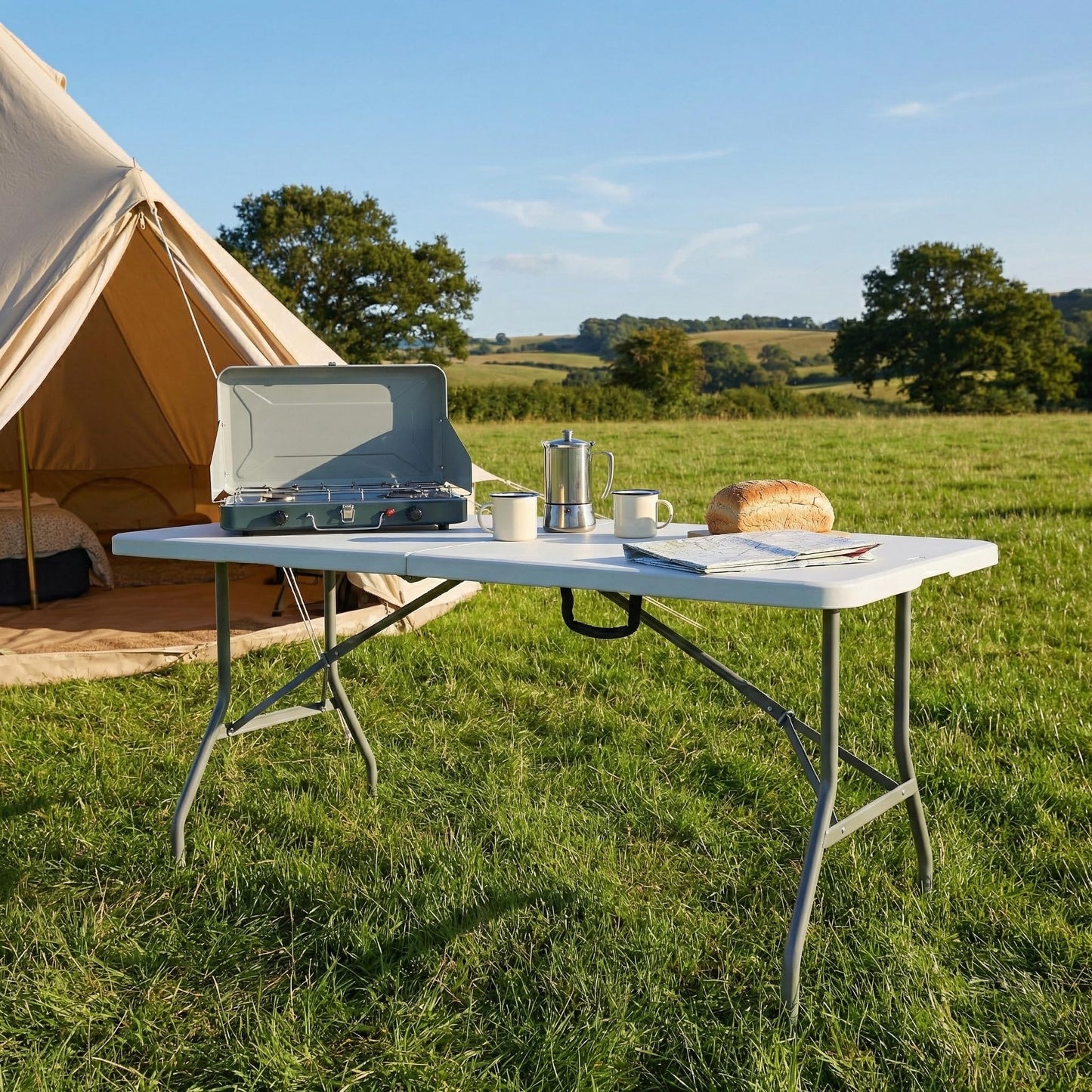 Build Rapido 6ft Heavy Duty Folding Table - Foldable Trestle Table Fold in Half with Carry Handle - 150kg Capacity HDPE Top