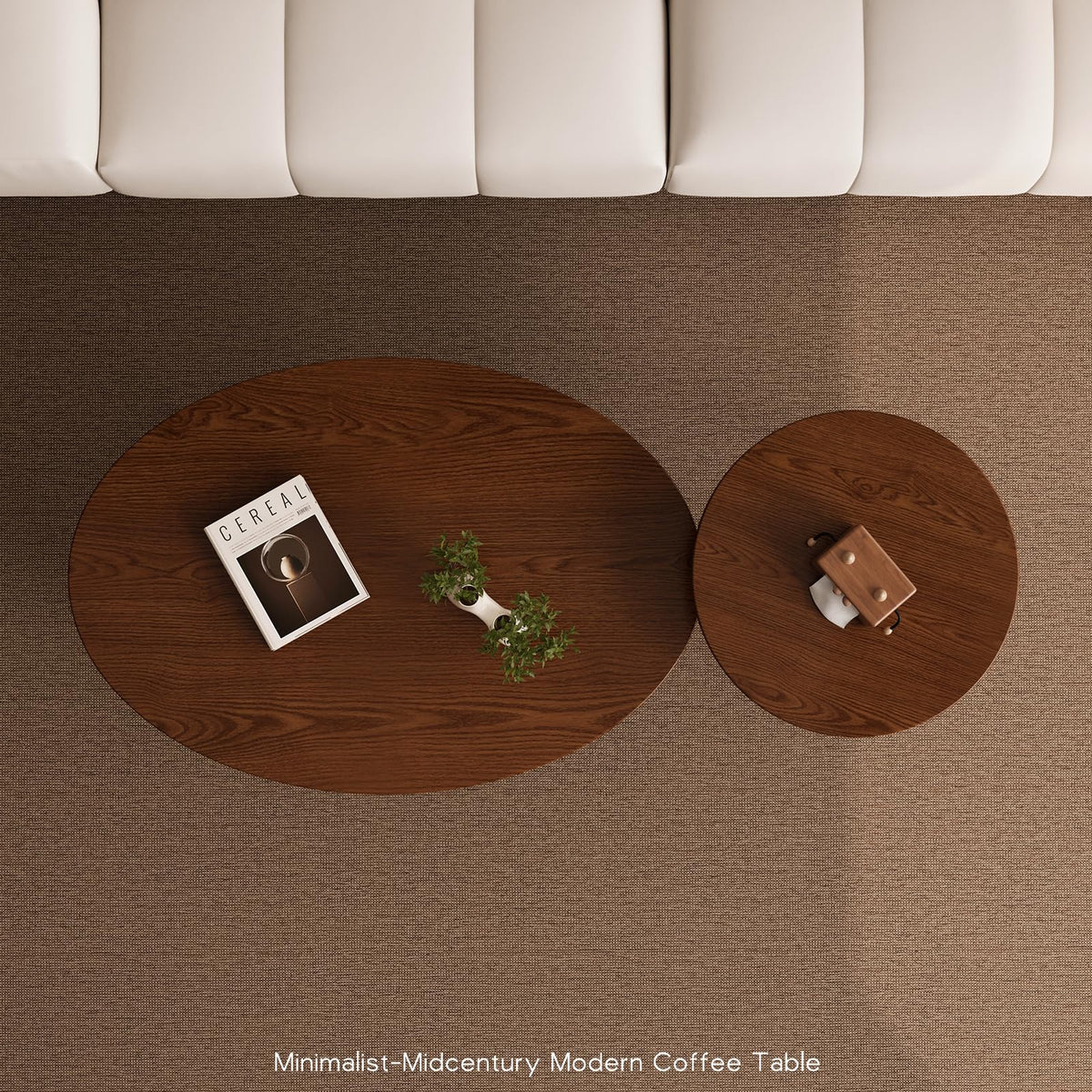 Vanpoo 2 Pcs Oval Coffee Table,Retro Walnut Coffee Tables Nesting Tables Set,Easy Assembly Mid Century Modern Coffee Tables for Living Room