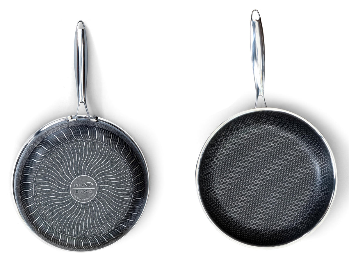 Premium Frying Pan with Lid  28 cm/ 11 Inches  Non-Stick | Scratch Resistant | Extra Deep Large | Chemical Free | Stainless Steel Skillet | Honey