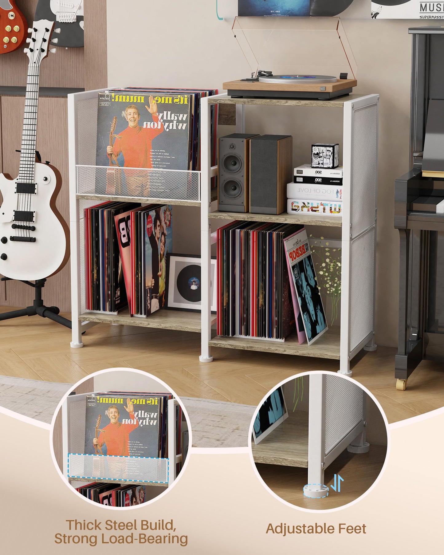 Ornestia 3 Tier Record Player Stand,Turntable Stand for Living Room,White