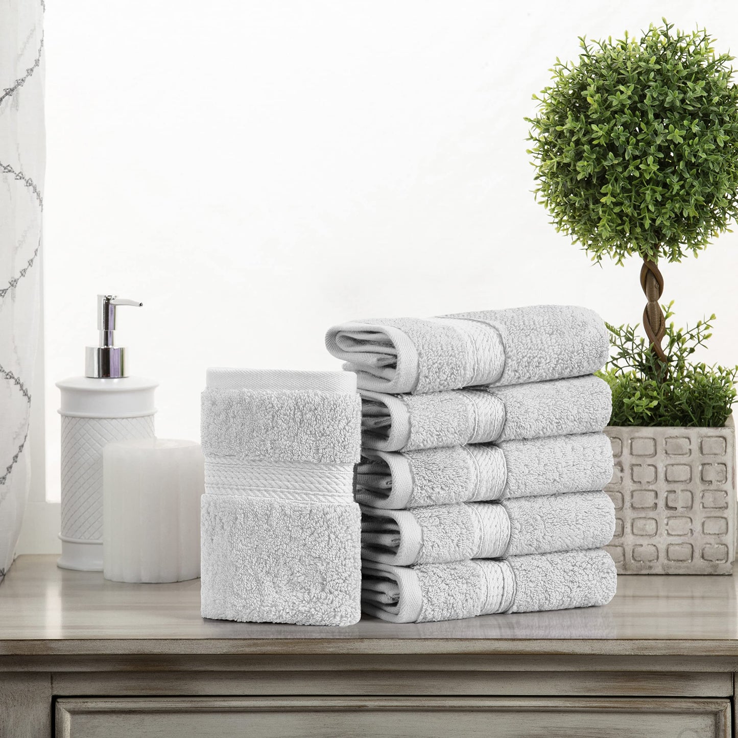 Superior Egyptian Cotton Pile Face Towel/Washcloth Set of 6, Ultra Soft Luxury Towels, Thick Plush Essentials, Absorbent Heavyweight, Guest Bath
