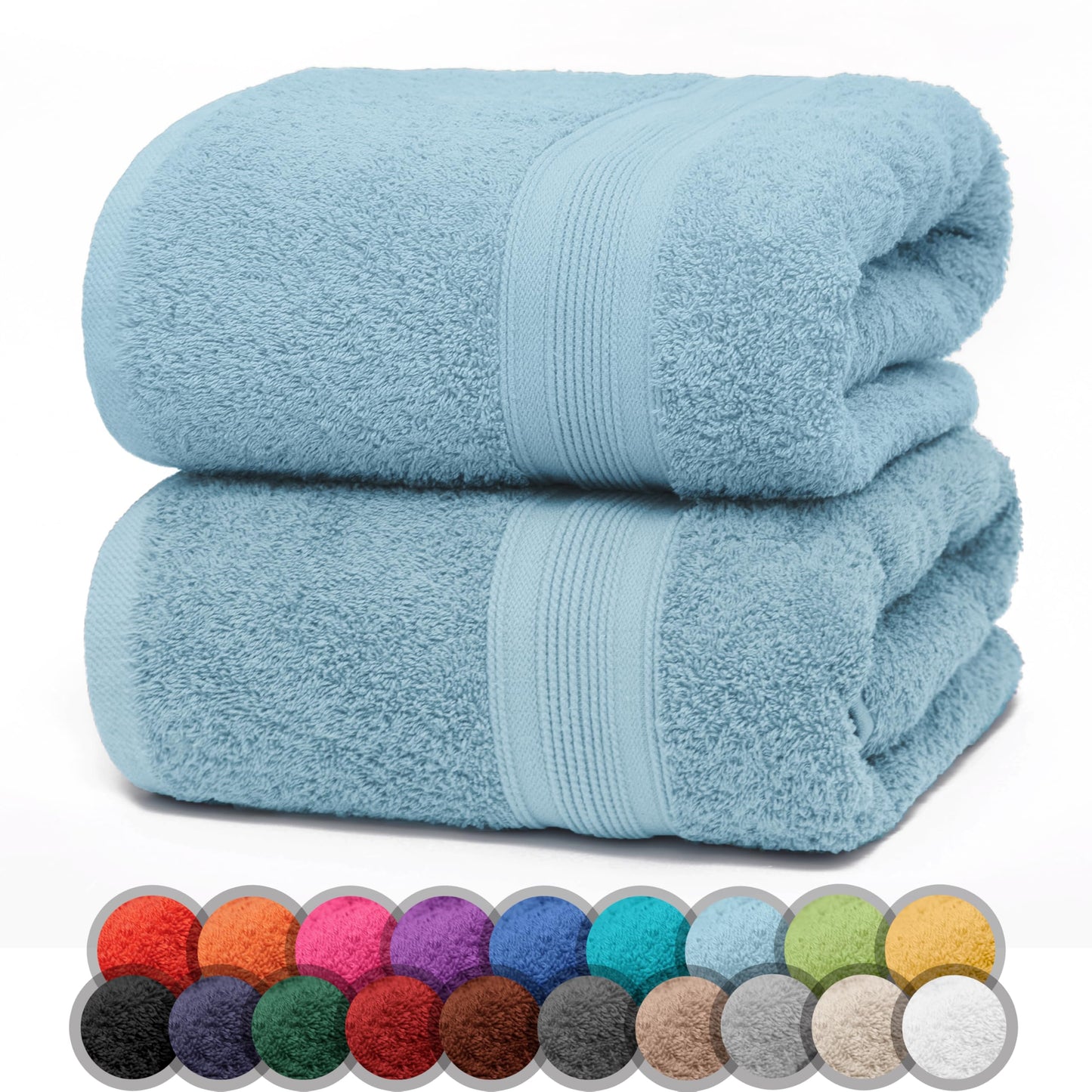 NatureMark Pack of 2 Bath Towels - 100% Cotton, 500 g/m² - Soft, Absorbent & Durable - For Home, Sauna & Travel - 70 x 140 cm, Light Blue