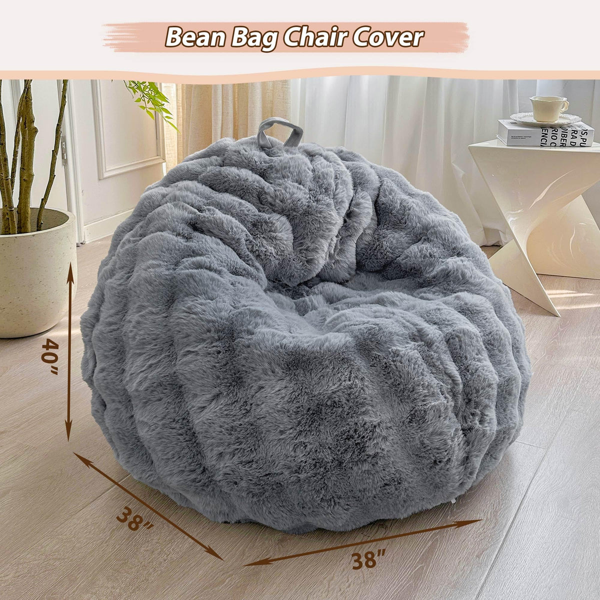 LIFEREVO 3FT Fluffy Faux Rabbit Fur Bean Bag Chair Cover, No Filler, Grey