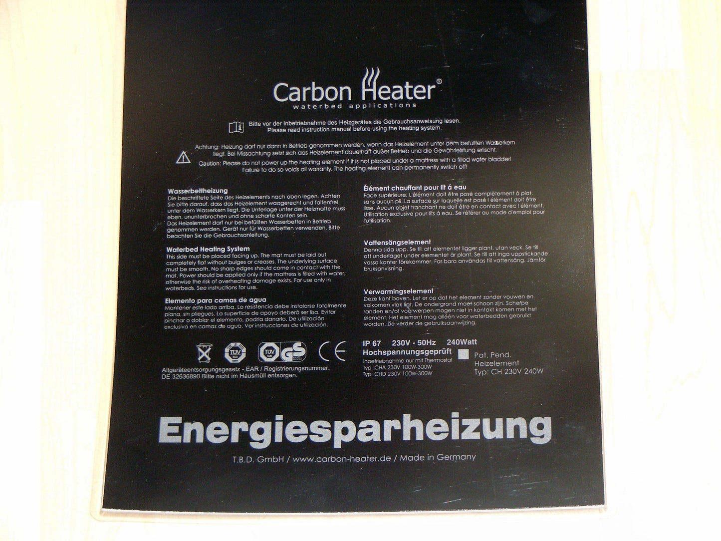 Waterbed Heater Carbon Classic with UK Plug