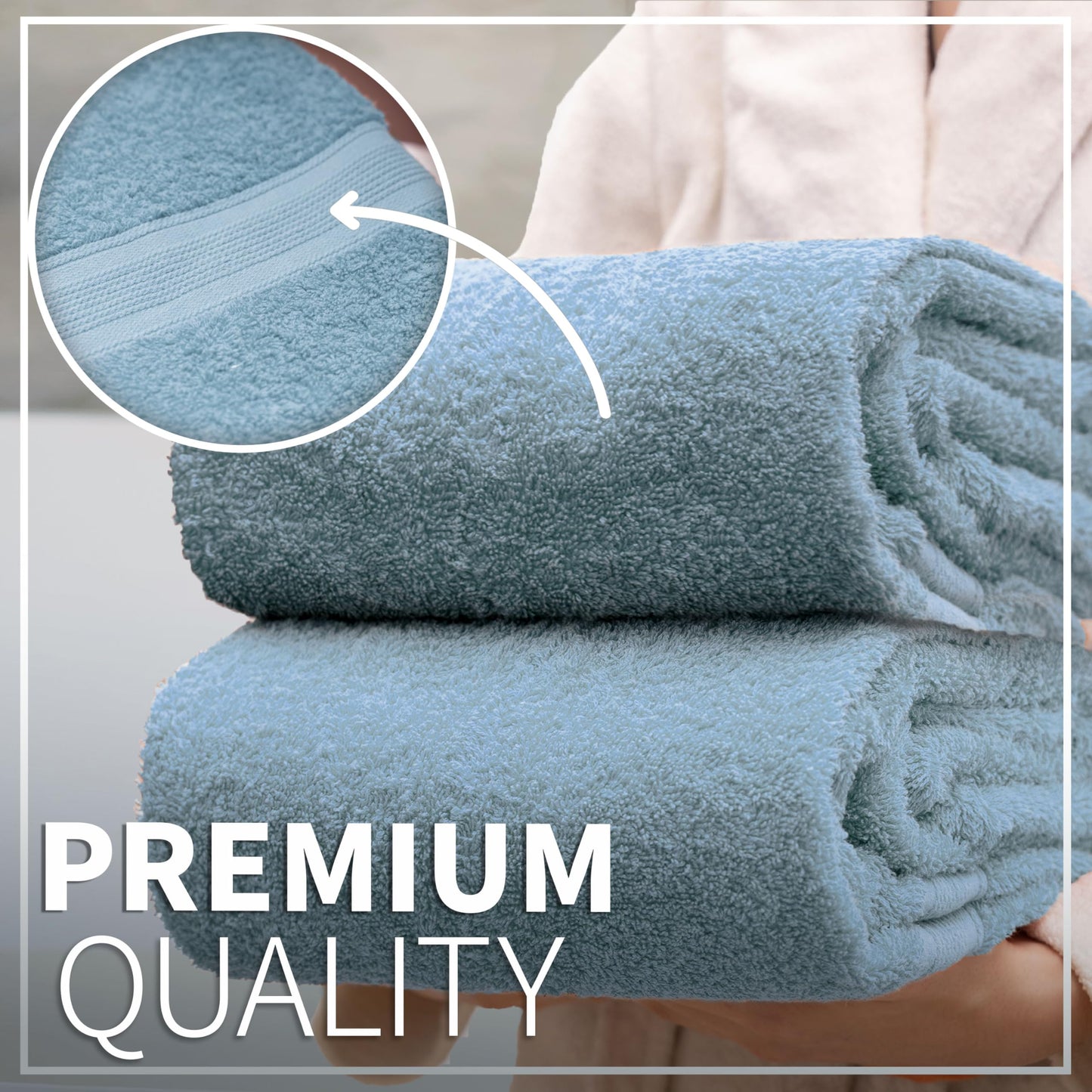 NatureMark Pack of 2 Bath Towels - 100% Cotton, 500 g/m² - Soft, Absorbent & Durable - For Home, Sauna & Travel - 70 x 140 cm, Light Blue