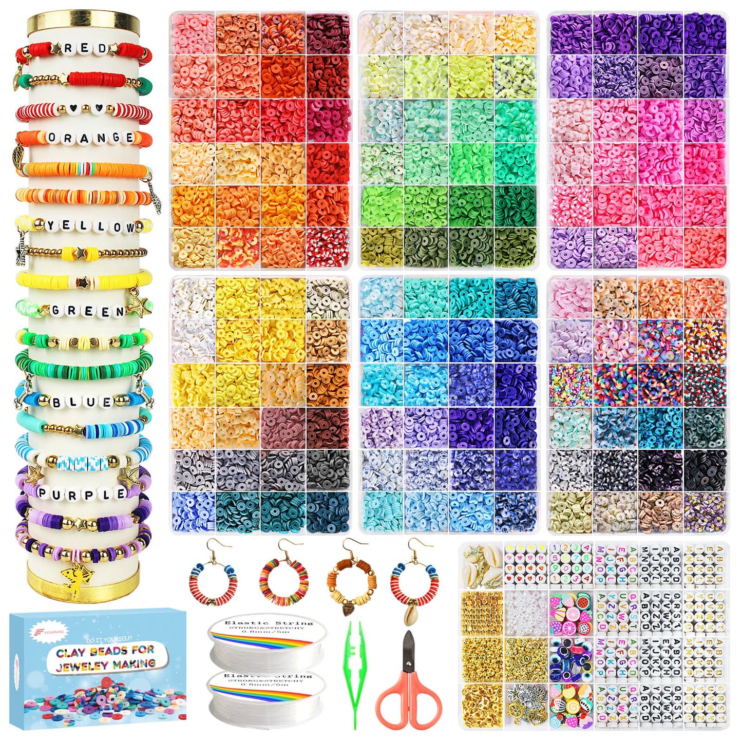 Fournine 23000 Pcs Clay Beads Friendship Bracelet Making Kit, 144 Colours 7 Boxes Flat Polymer Heishi Beads Set for Jewellery Making Kit, DIY Craft