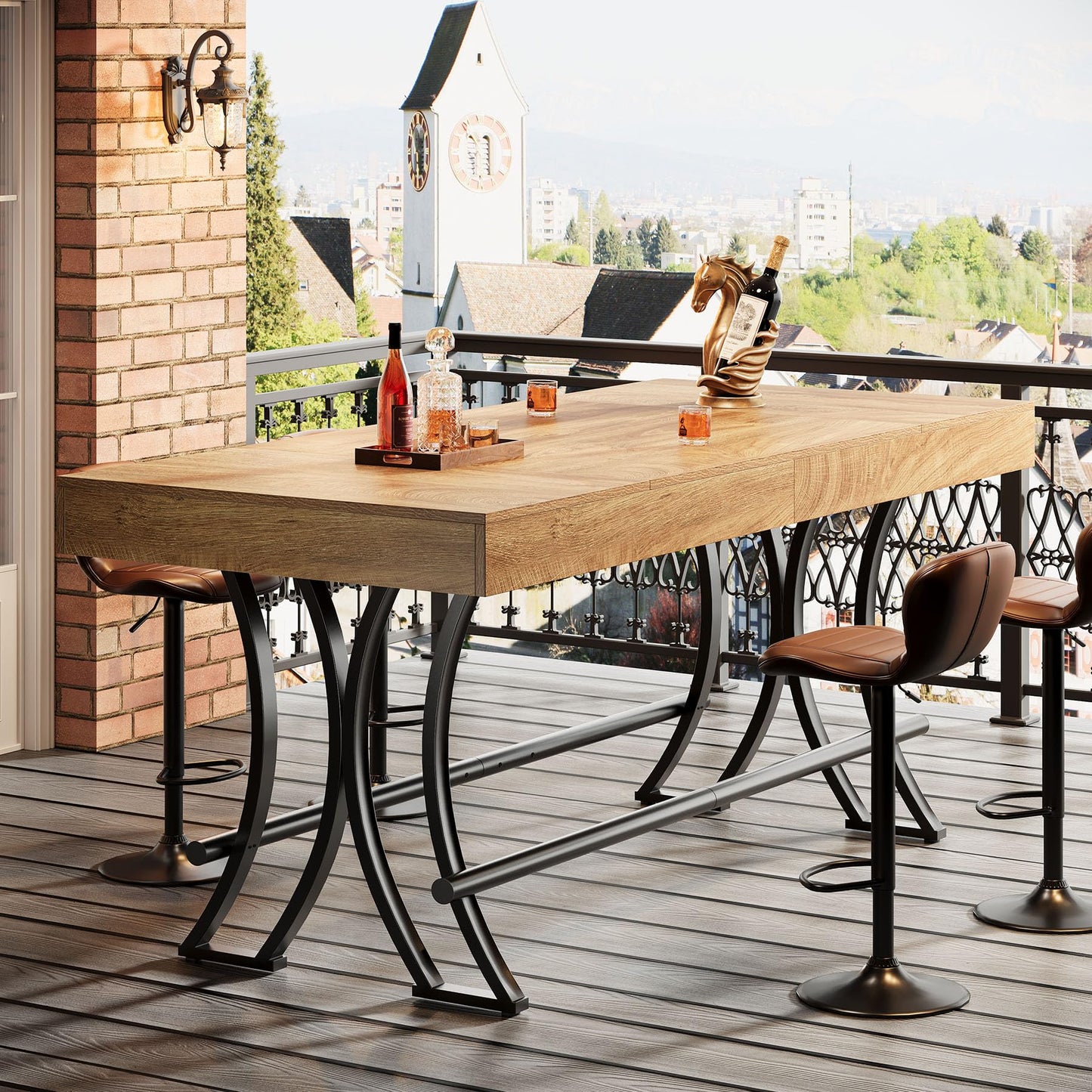 Tribesigns 90CM Tall Bar Pub Table with Metal Footrest,160CM Rectangular Counter Height Kitchen Dining Table