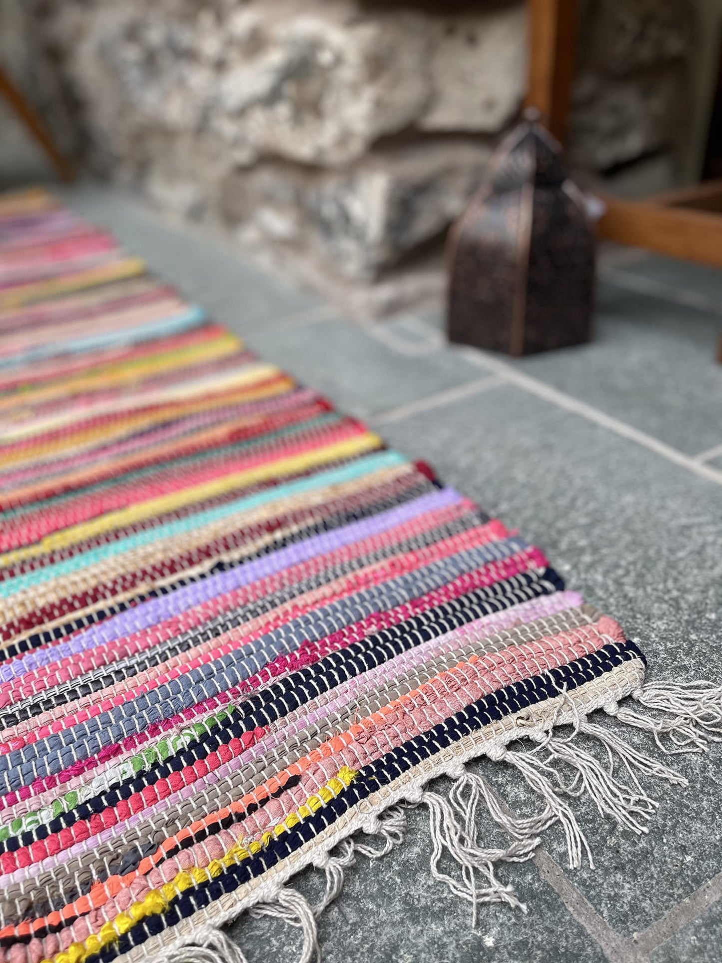 Second Nature Online - SHANTI Multi Coloured Rug | Hand Woven | Eco-Friendly: 100% Recycled Fabric | Ethically Sourced | Flat Weave (240 cm x 240 cm)