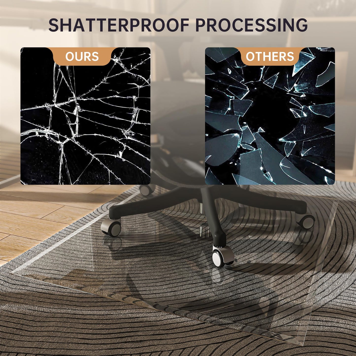 [Tempered Glass] 121 x 91cm Beveled Edge Glass Chair Mat with Polished Edge Clear Office Chair Mat, Glides Smoothly