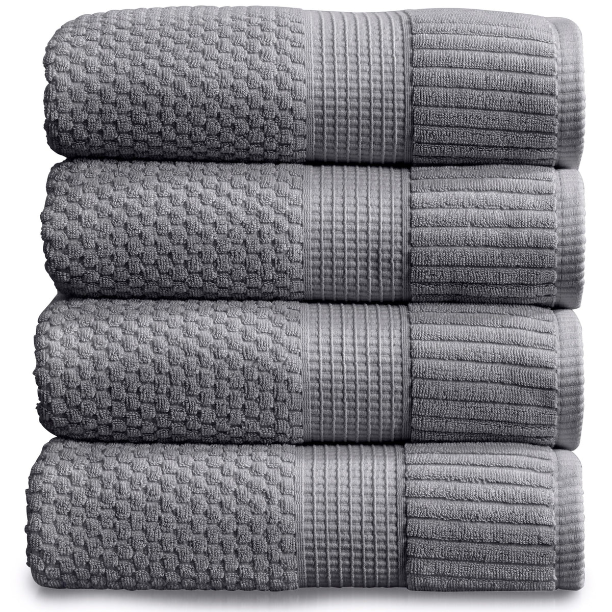 NY Loft 100% Cotton Bath Towel 4 Pack | Super Soft & Absorbent Quick-Dry Bath Towels 30" x 52" |Textured and Durable Cotton | Trinity Collection